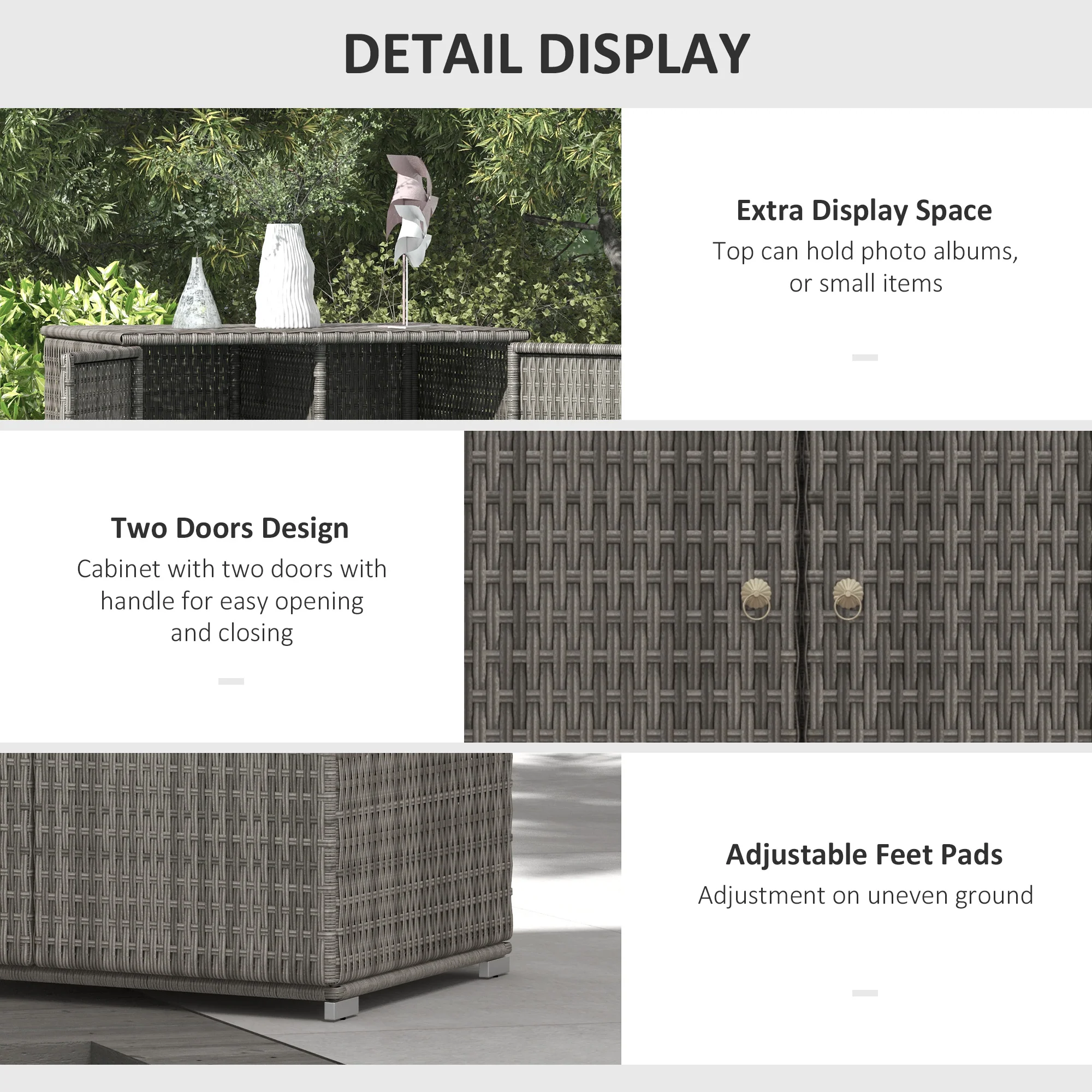 Outdoor Wicker Storage Cabinet with Shelves, 2-Door, for Garden, Backyard, Porch, Dark Gray - Image 8