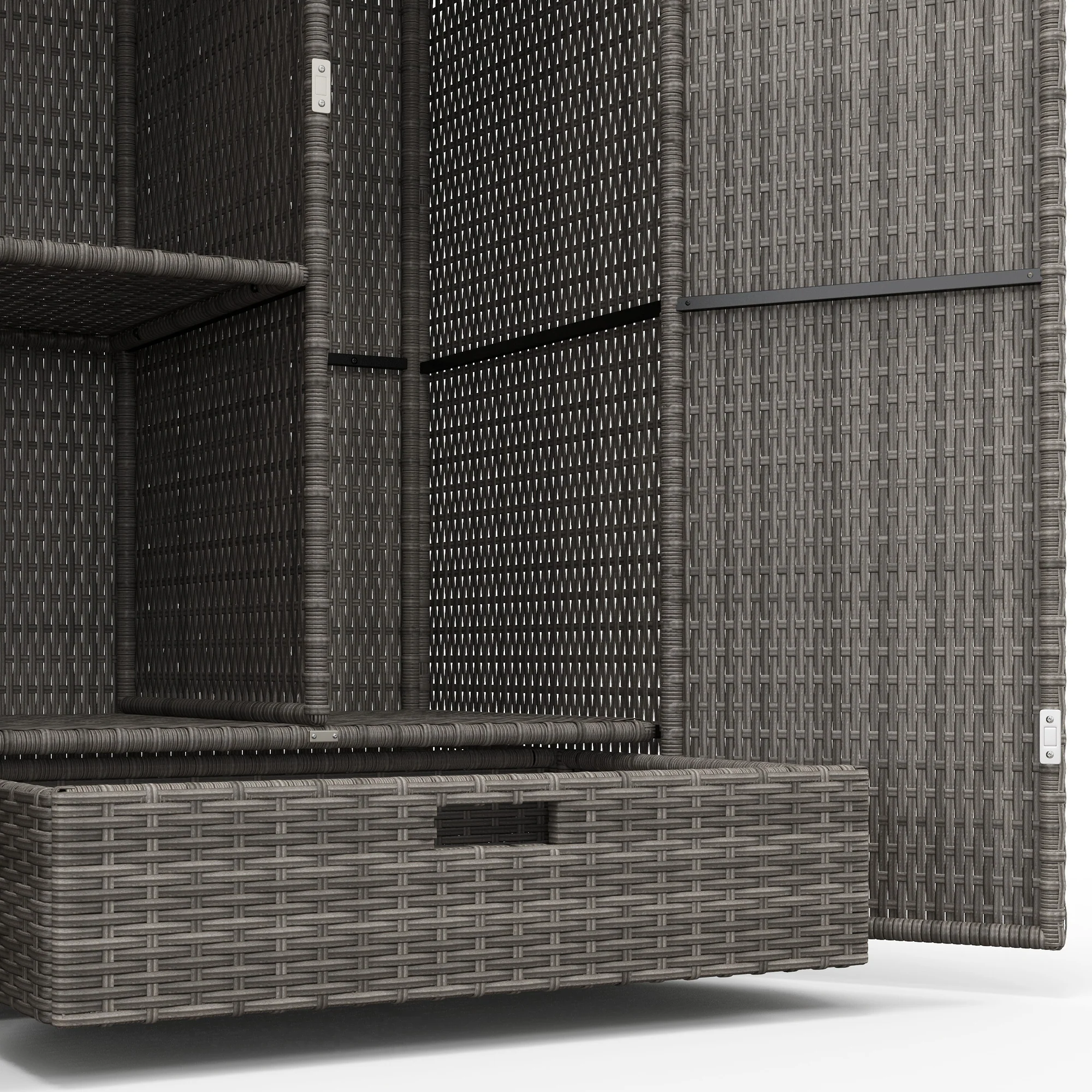 Outdoor Wicker Storage Cabinet with Shelves, 2-Door, for Garden, Backyard, Porch, Dark Gray - Image 9
