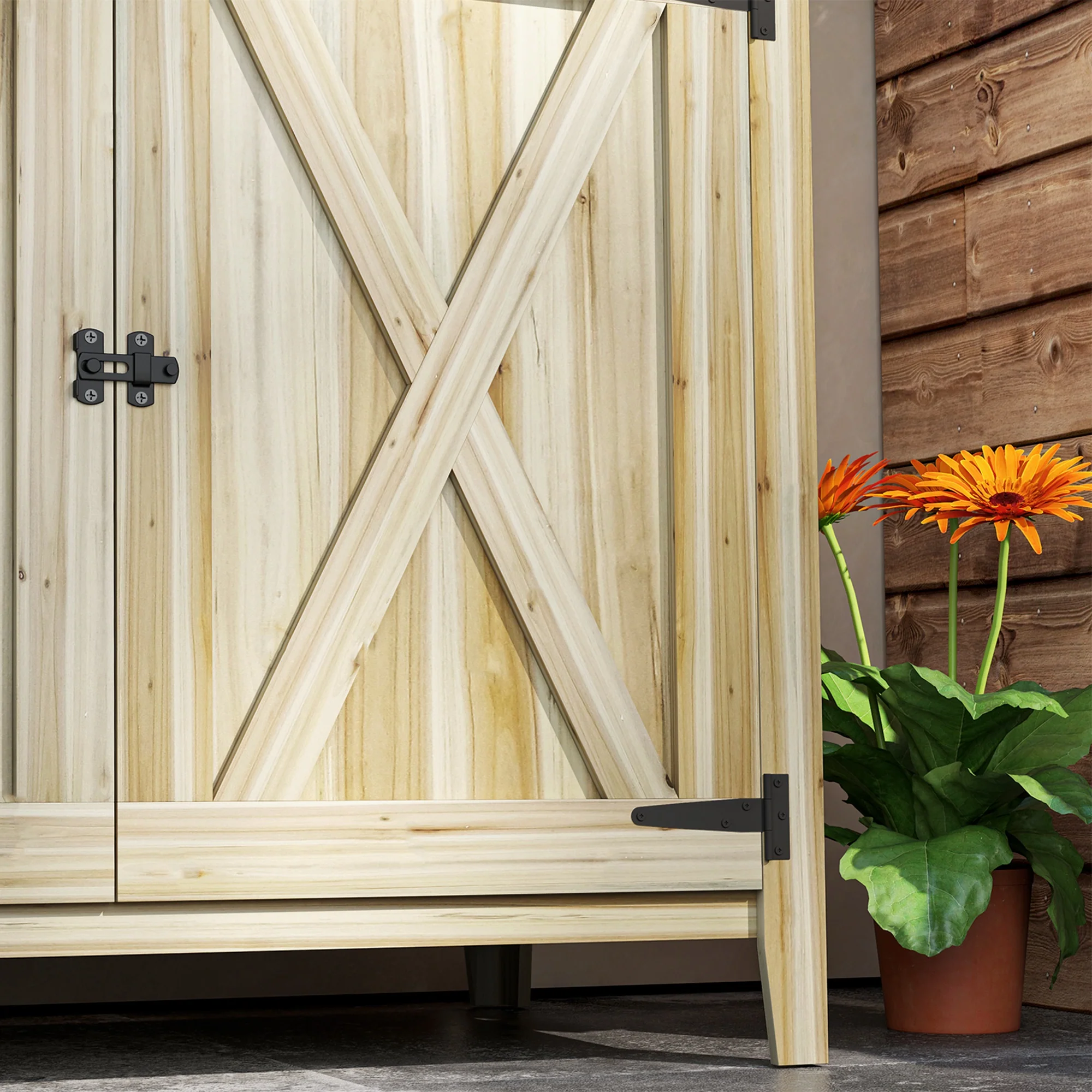 Wooden Storage Cabinet with Shelf & Double Doors for Backyard, Patio, Natural Wood - Image 10
