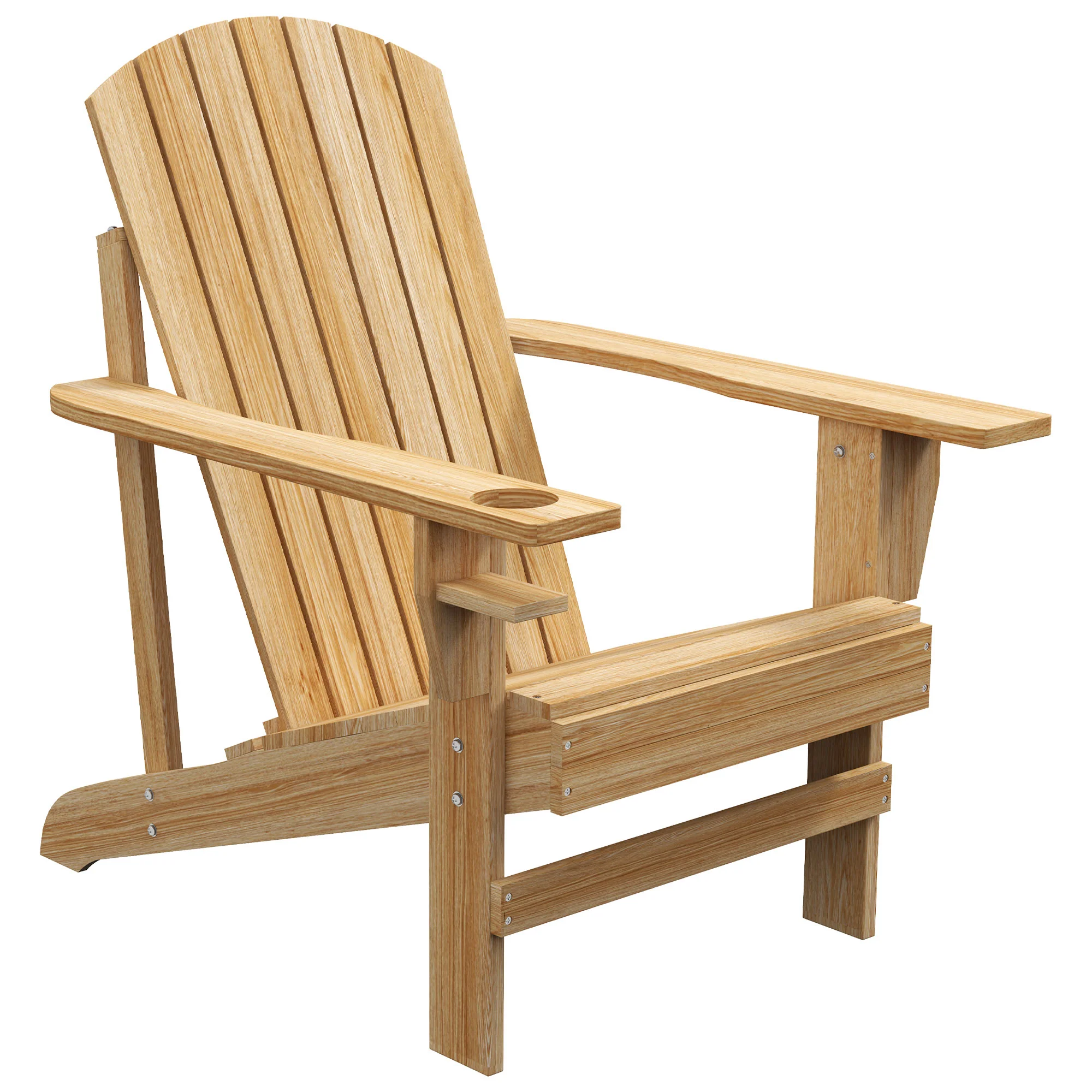 Wooden Adirondack Chair with Cup Holder, Oversized Fire Pit Chair for Garden, Backyard, Natural Wood - Image 12