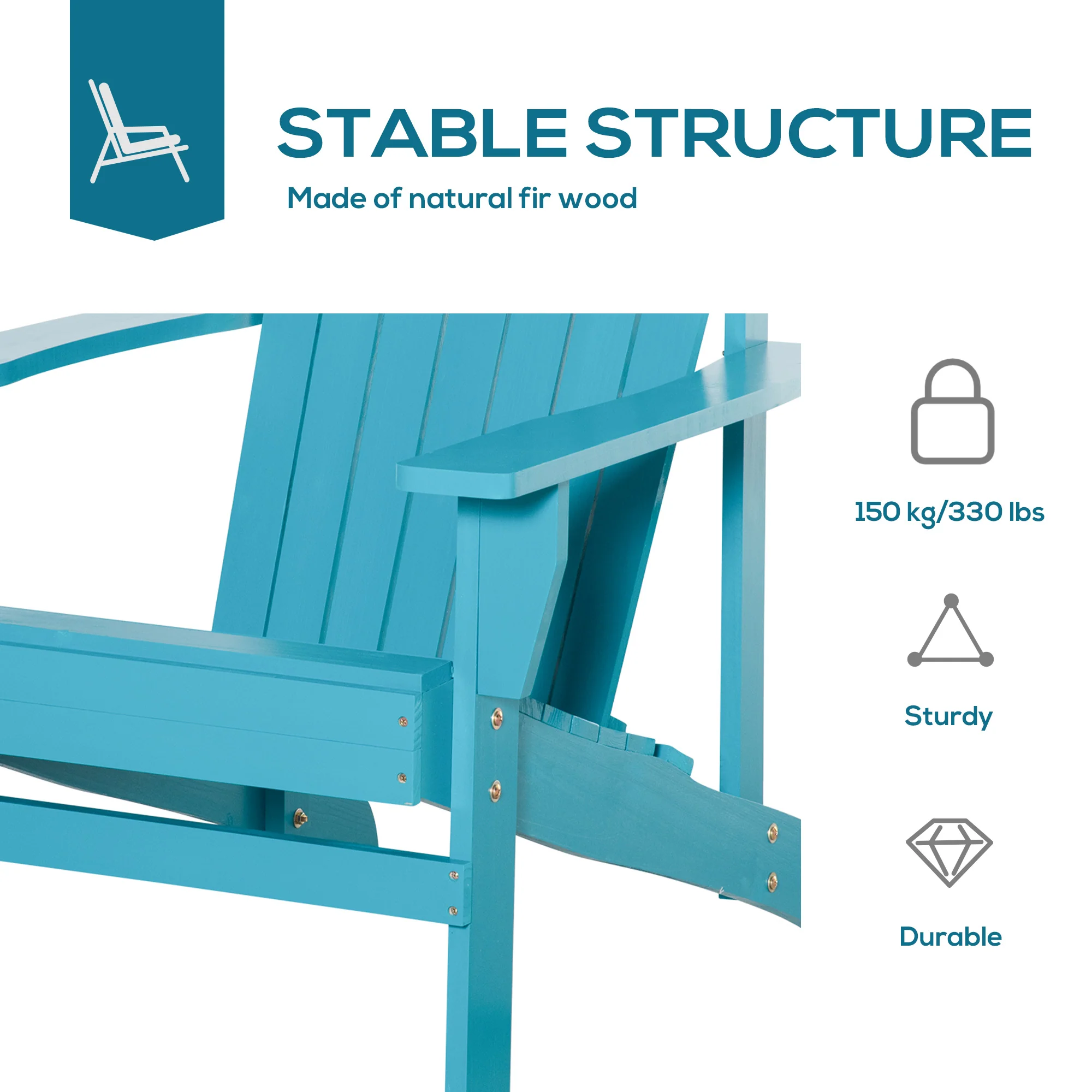 Wooden Adirondack Chair with Cup Holder, Oversized Fire Pit Chair for Garden, Backyard, Sky Blue - Image 8