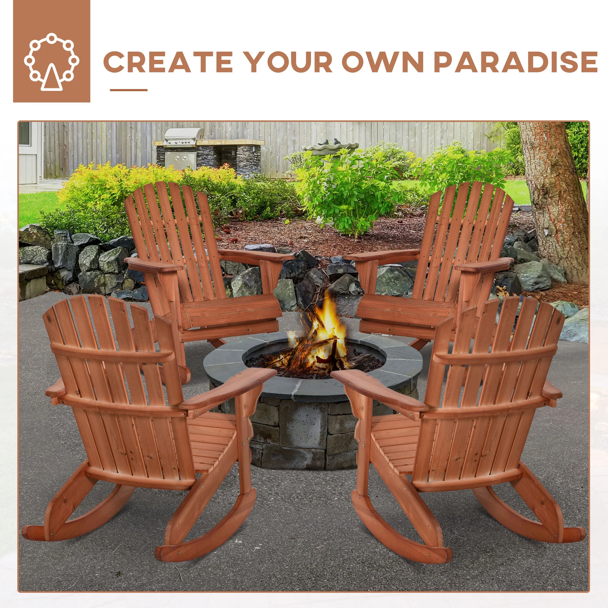 Outdoor Wooden Rocking Chair with Fanned Back, for Fire Pit, Patio, Backyard, Garden, Teak - Image 10