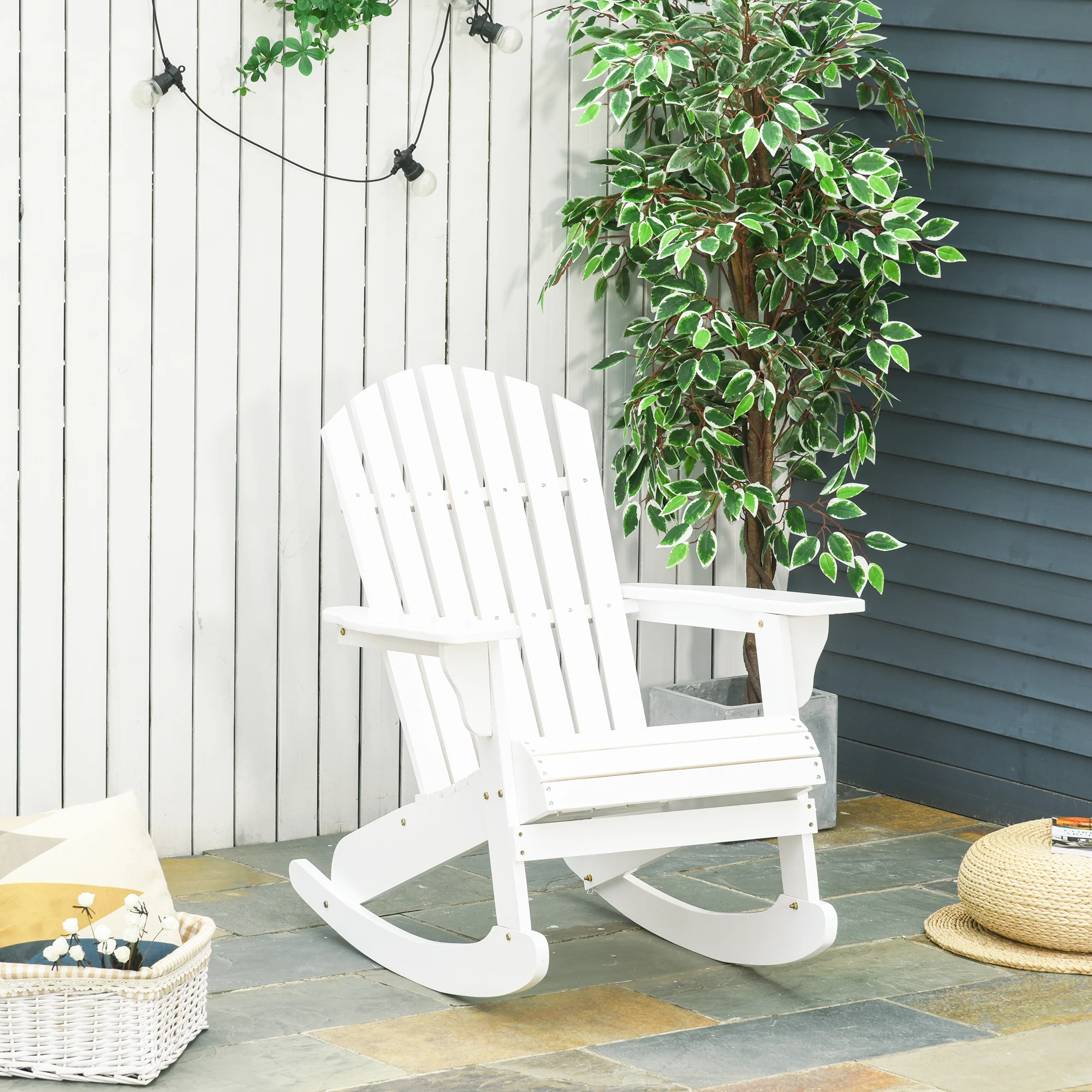 Outdoor Wooden Rocking Chair with Fanned Back, for Fire Pit, Patio, Backyard, Garden, White - Image 3
