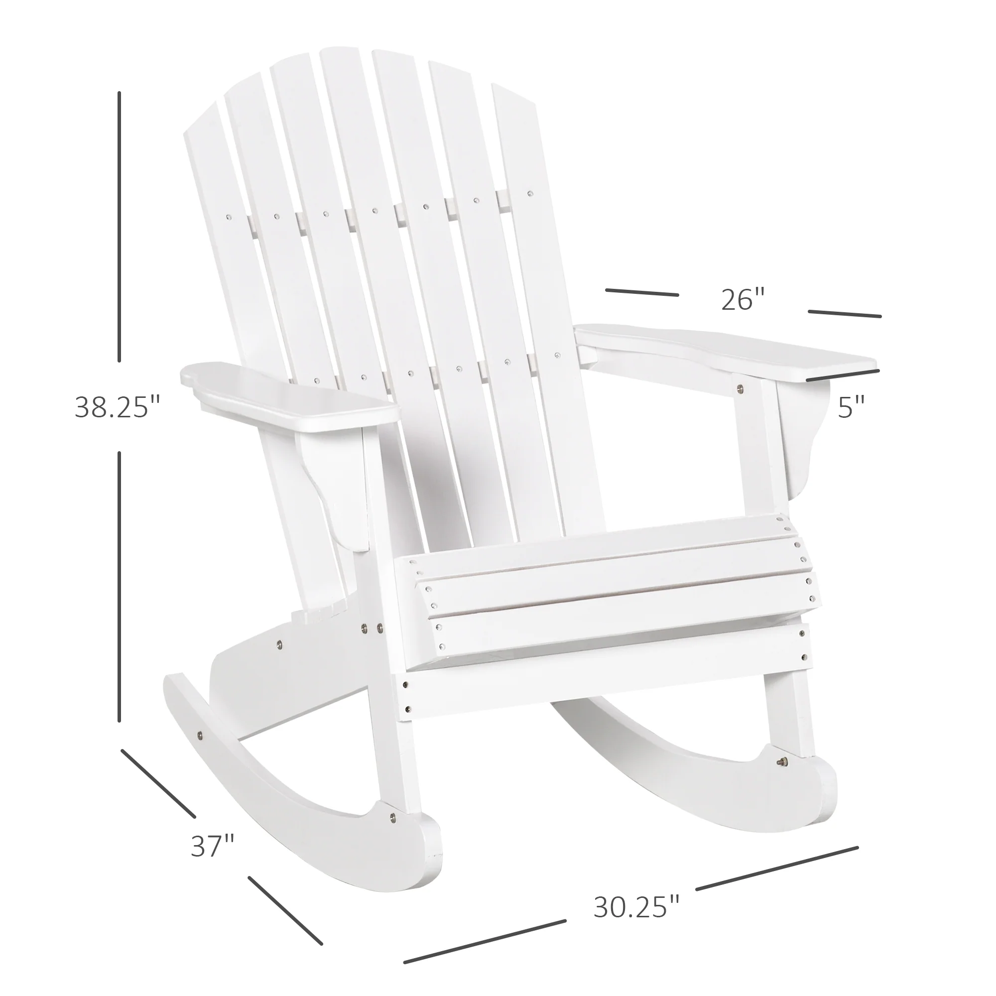 Outdoor Wooden Rocking Chair with Fanned Back, for Fire Pit, Patio, Backyard, Garden, White - Image 5