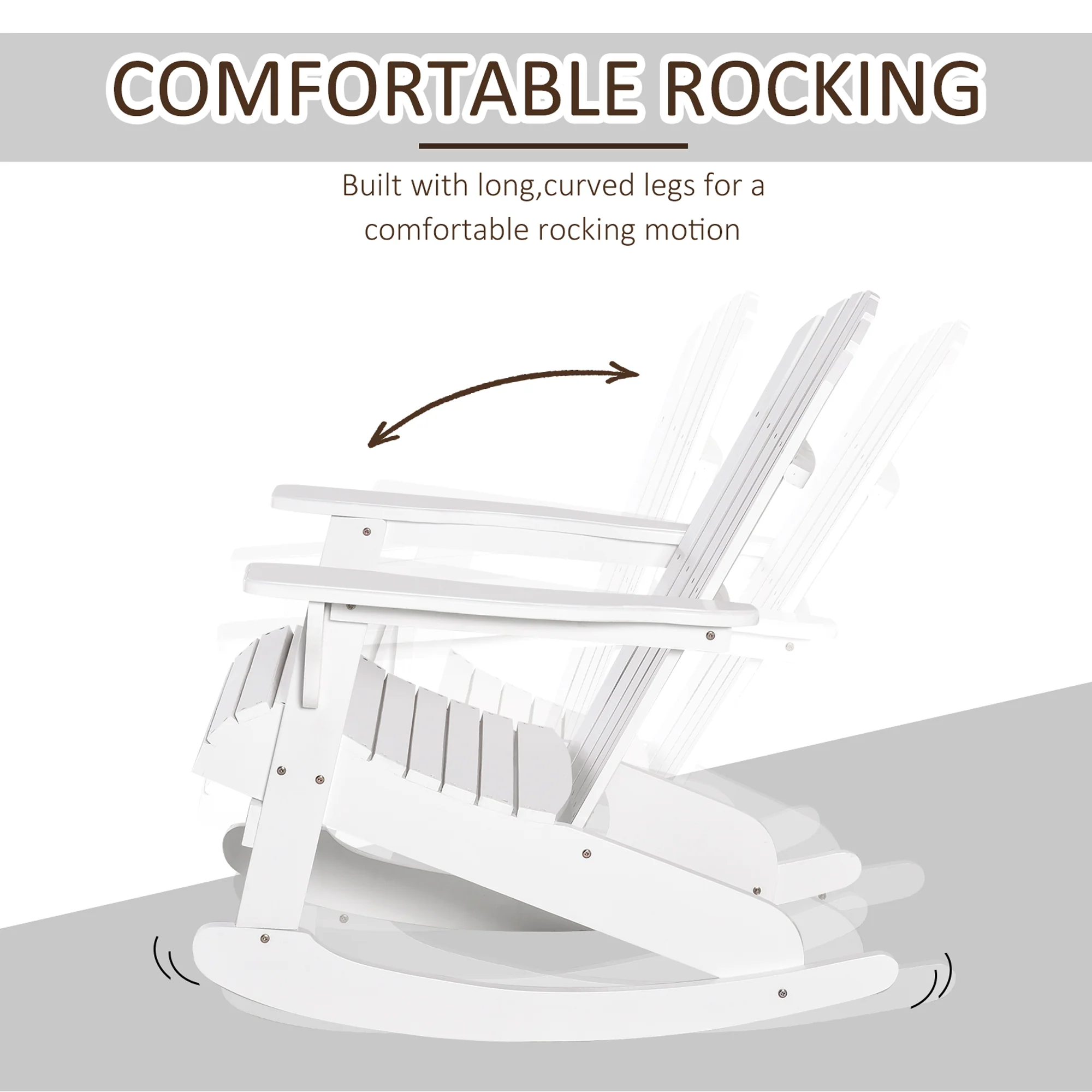 Outdoor Wooden Rocking Chair with Fanned Back, for Fire Pit, Patio, Backyard, Garden, White - Image 6