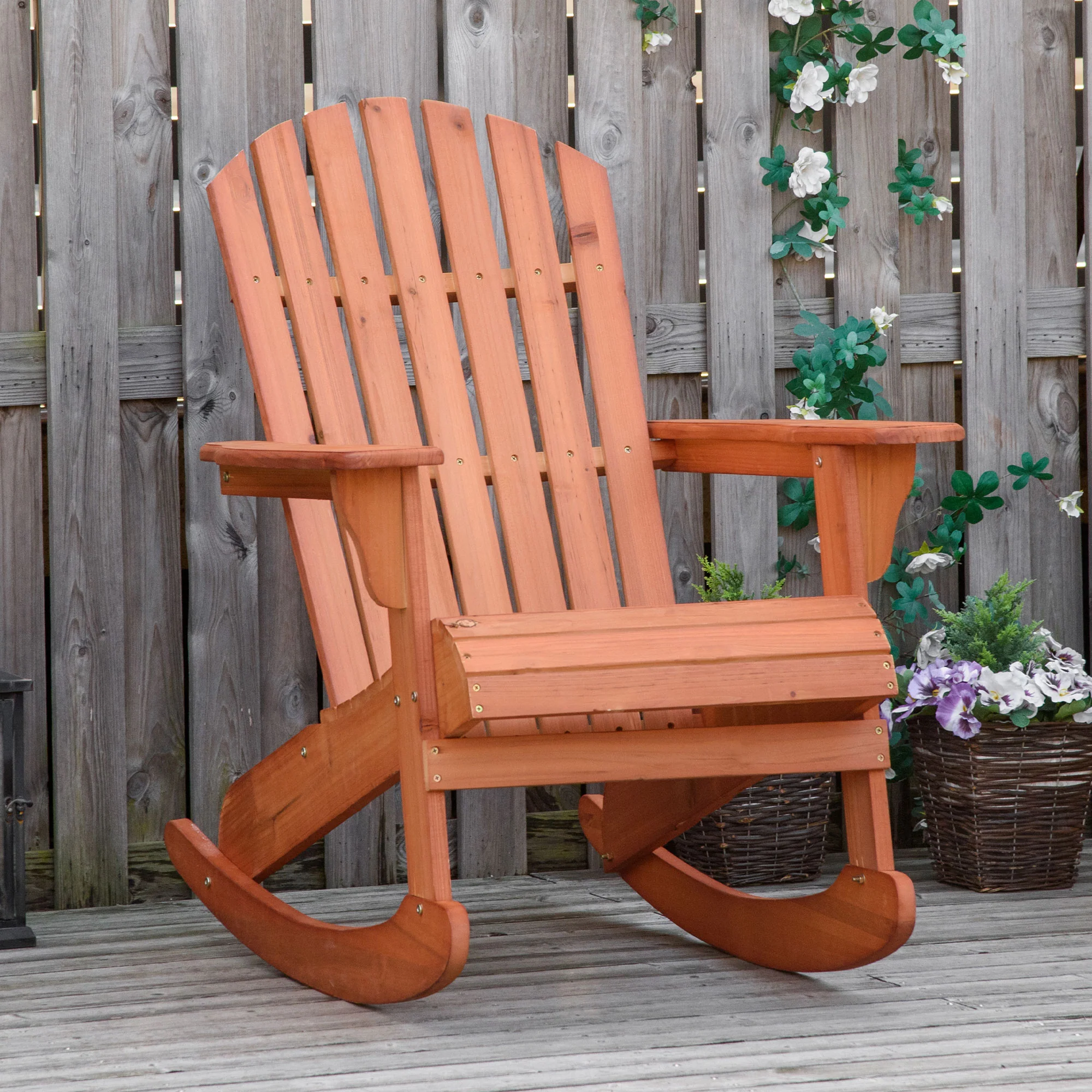 Outdoor Wooden Rocking Chair with Fanned Back, for Fire Pit, Patio, Backyard, Garden, Teak - Image 3