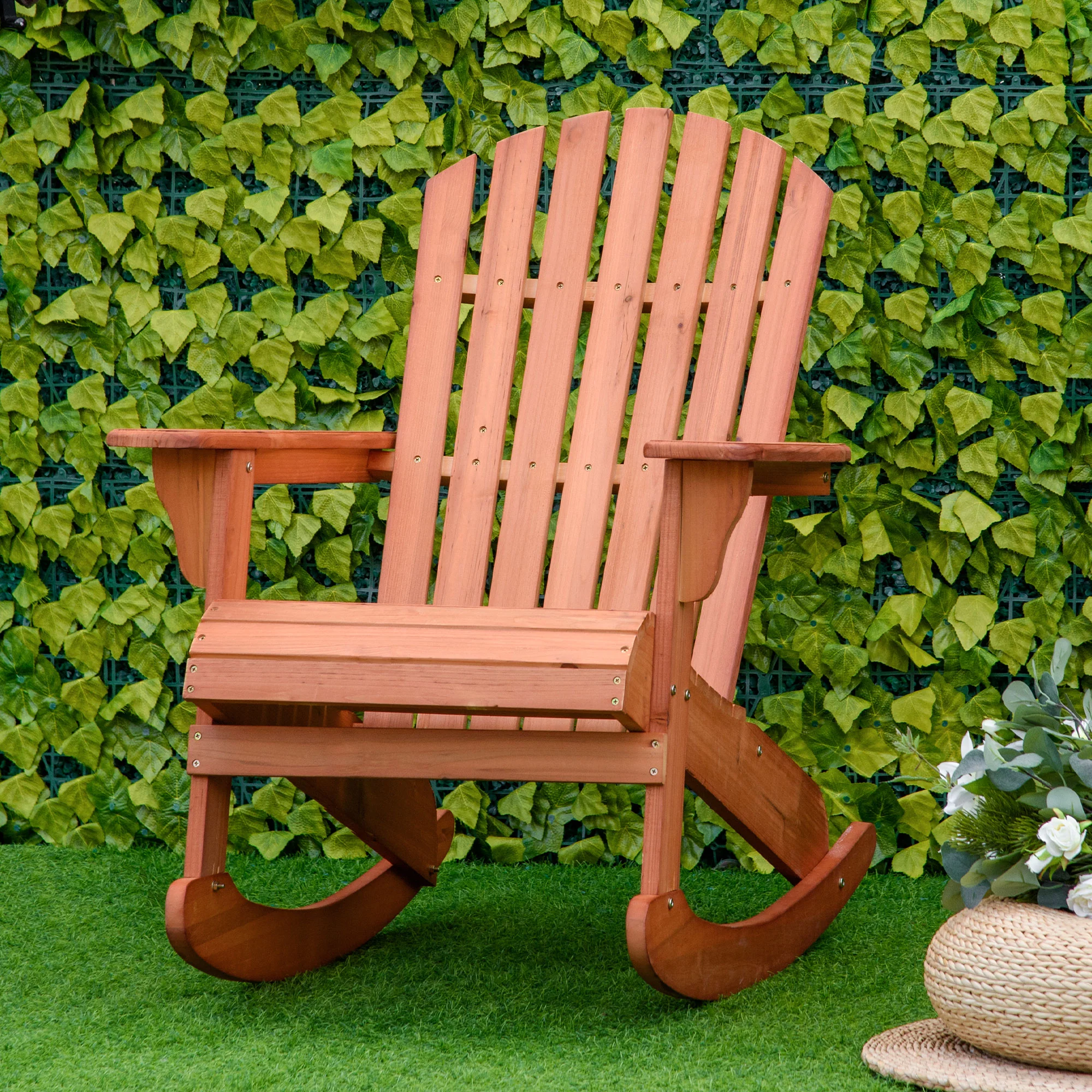 Outdoor Wooden Rocking Chair with Fanned Back, for Fire Pit, Patio, Backyard, Garden, Teak - Image 4