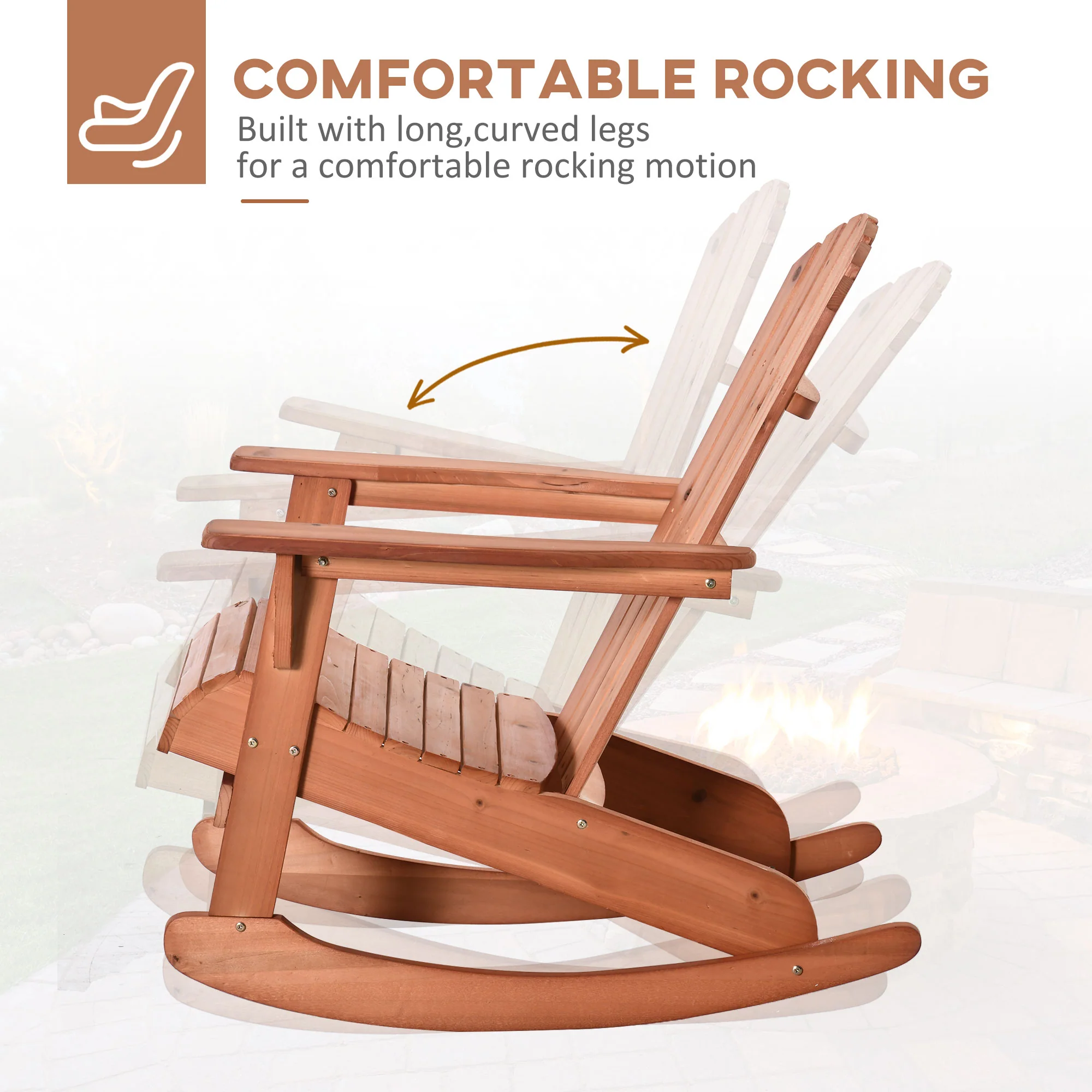 Outdoor Wooden Rocking Chair with Fanned Back, for Fire Pit, Patio, Backyard, Garden, Teak - Image 6