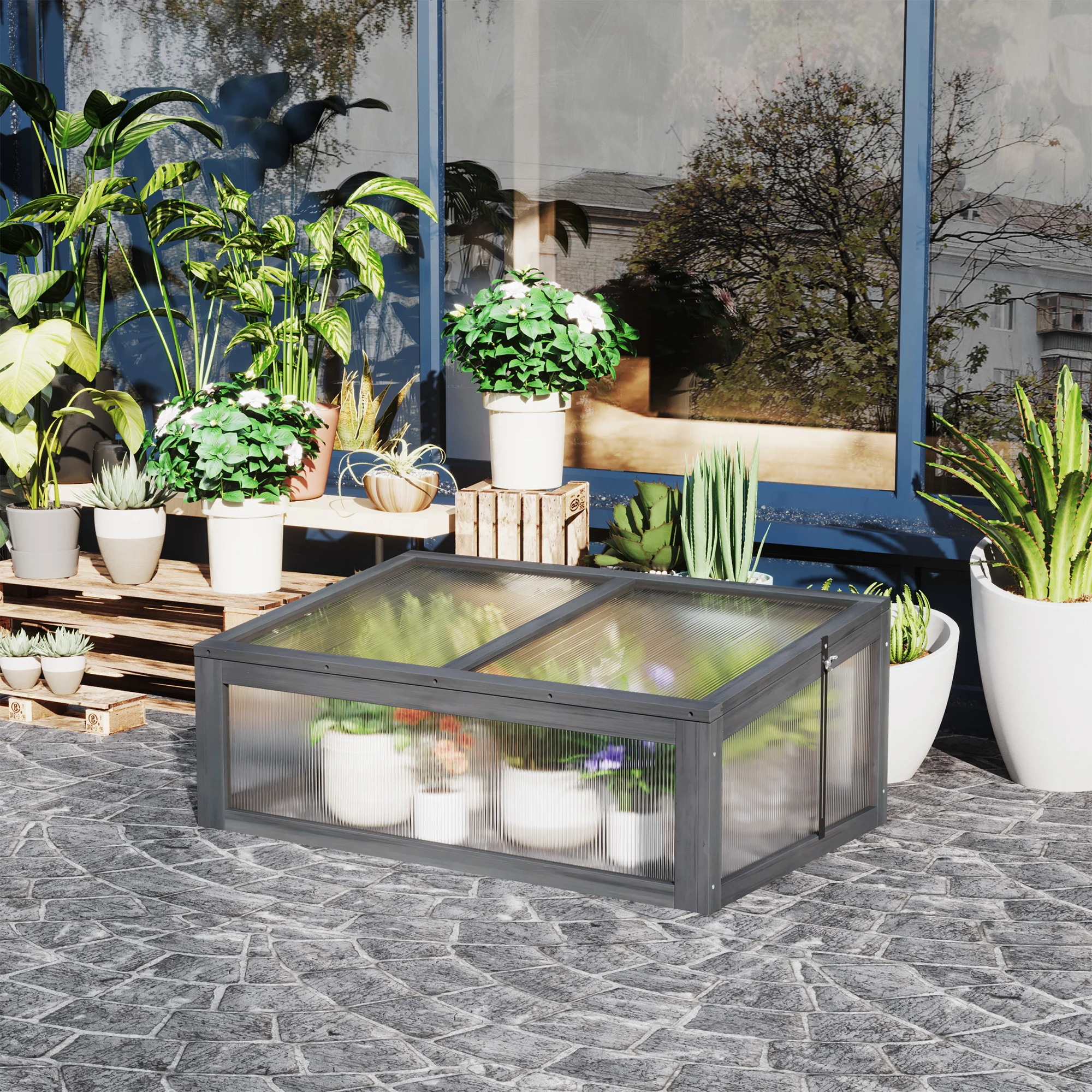 NookGrow Ground Cold Frame Greenhouse, 39" x 26" x 16", Gray - Image 4
