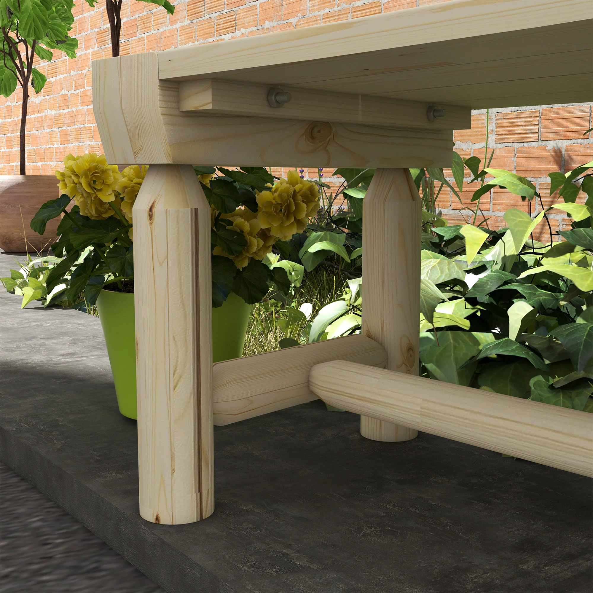 Semicircular Wooden Outdoor Bench, Wrap-Around Tree Seat for Yard, Patio, Natural - Image 11