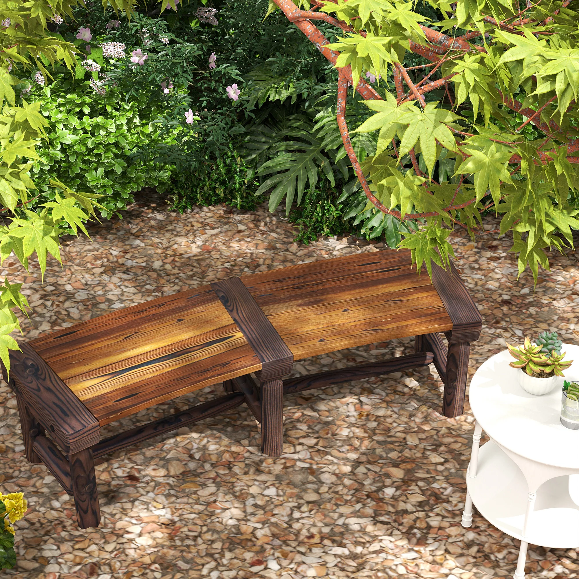 Semicircular Wooden Outdoor Bench, Wrap-Around Tree Seat for Yard, Patio, Brown - Image 11