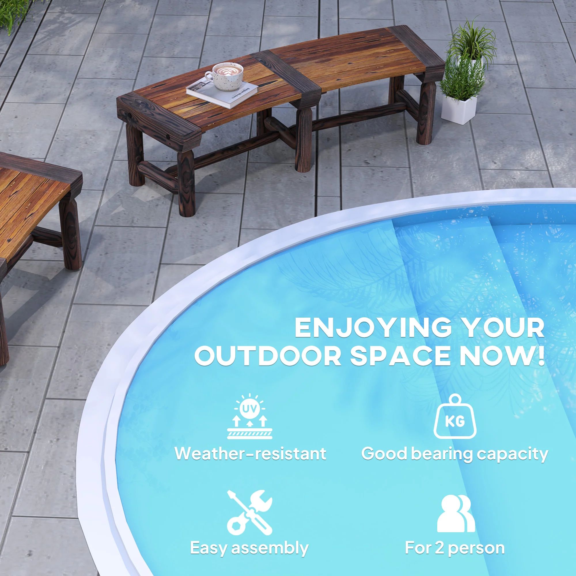 Semicircular Wooden Outdoor Bench, Wrap-Around Tree Seat for Yard, Patio, Brown - Image 9