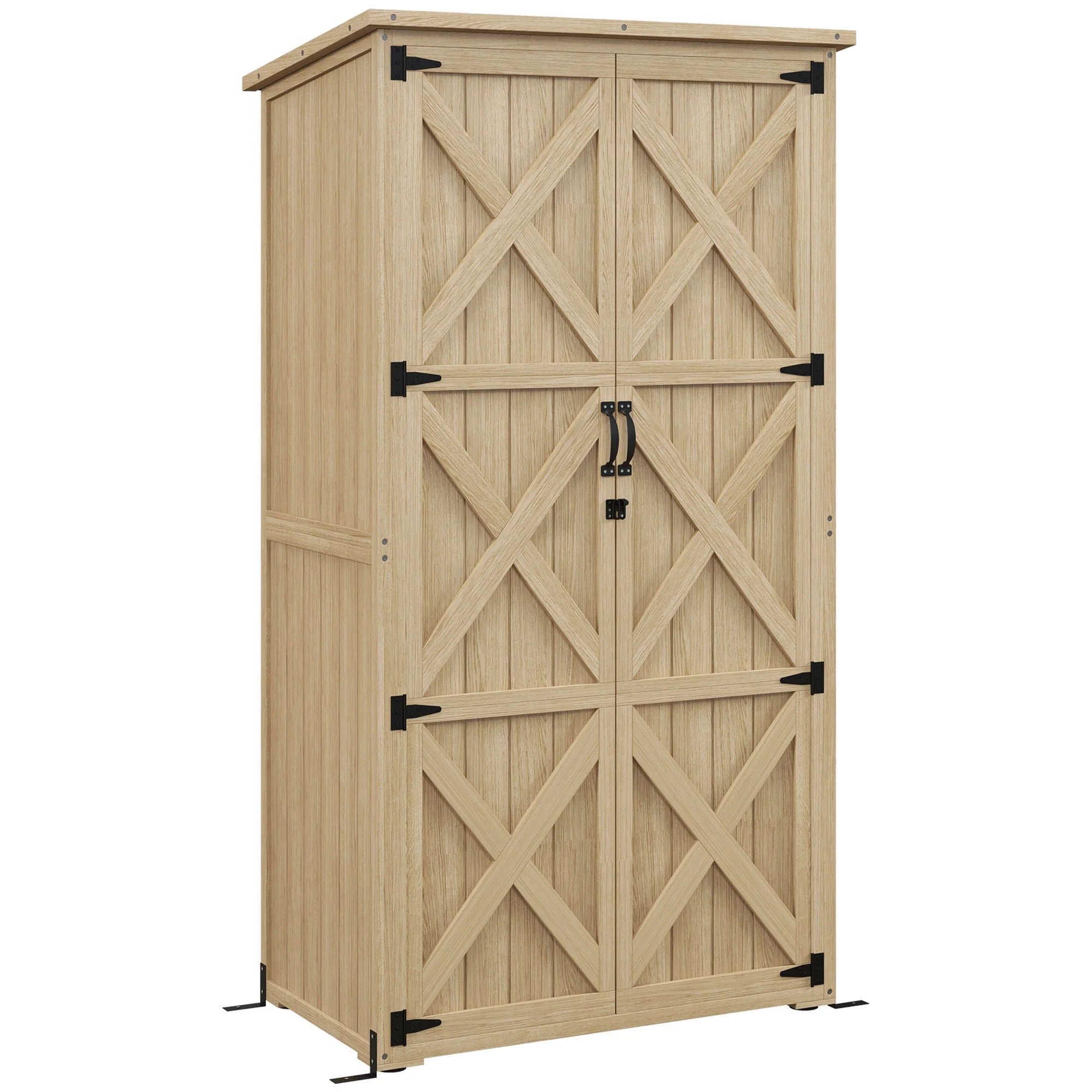 Vertical Wood Storage Cabinet with Waterproof Asphalt Roof & Lockable Doors, Natural - Image 12