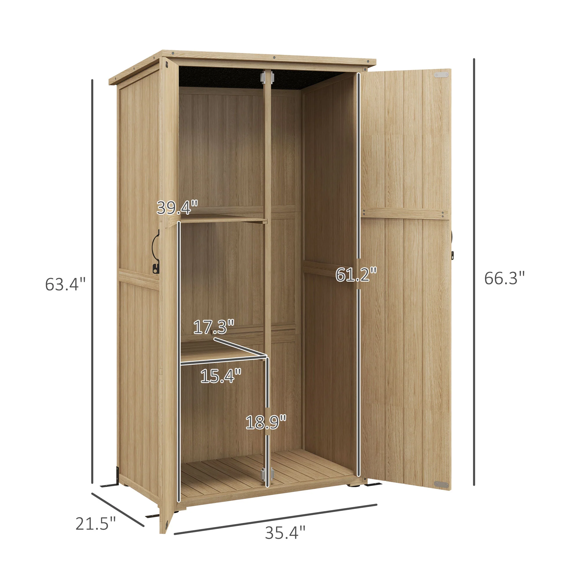 Vertical Wood Storage Cabinet with Waterproof Asphalt Roof & Lockable Doors, Natural - Image 5