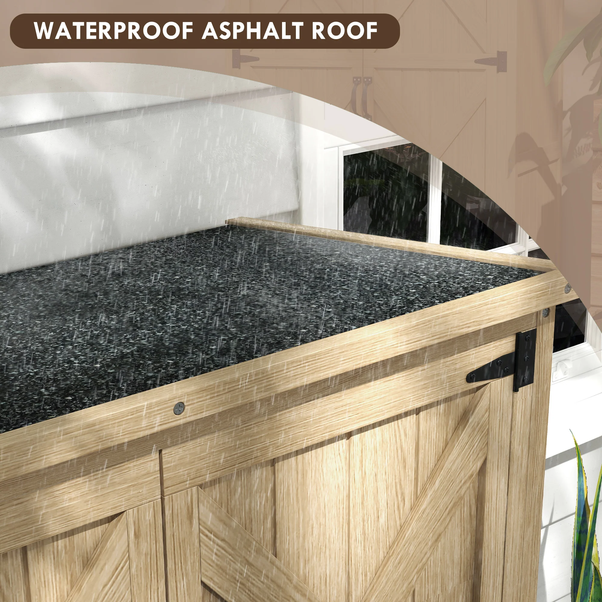 Vertical Wood Storage Cabinet with Waterproof Asphalt Roof & Lockable Doors, Natural - Image 7