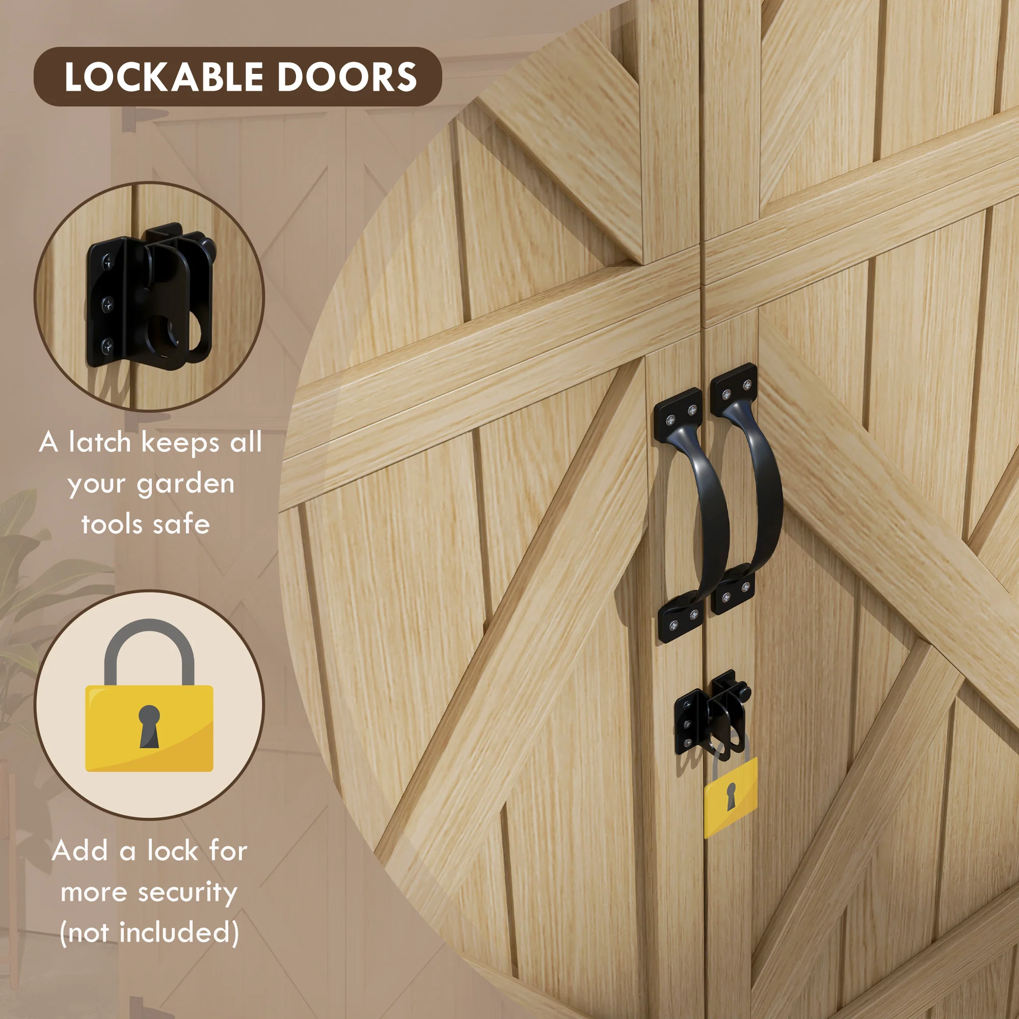 Vertical Wood Storage Cabinet with Waterproof Asphalt Roof & Lockable Doors, Natural - Image 9