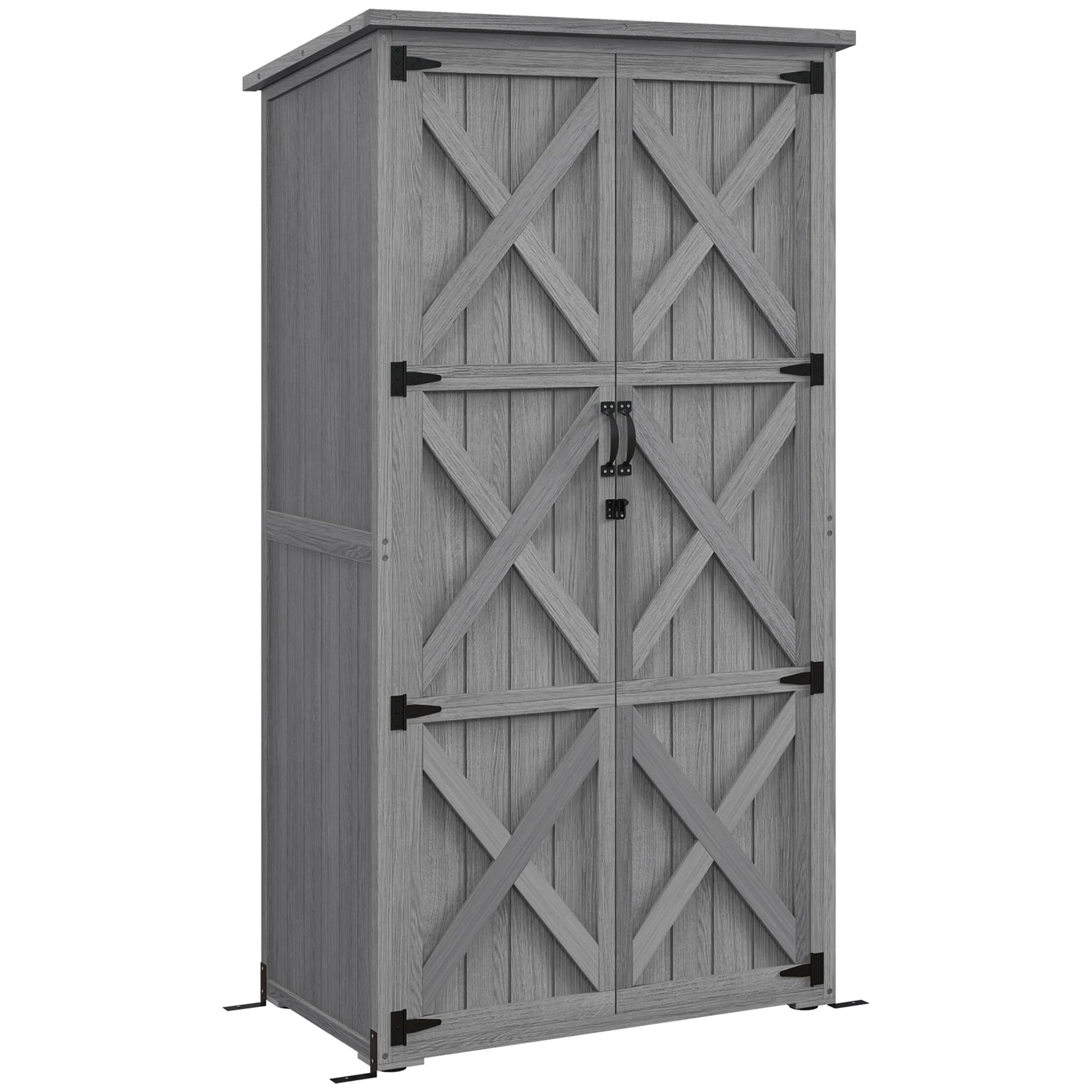 Vertical Wood Storage Cabinet with Waterproof Asphalt Roof & Lockable Doors, Gray - Image 12
