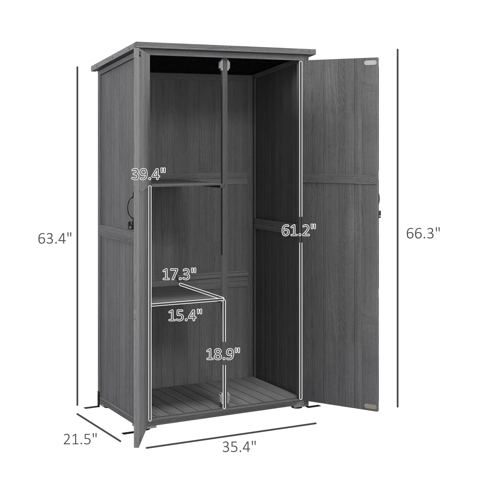 Vertical Wood Storage Cabinet with Waterproof Asphalt Roof & Lockable Doors, Gray - Image 5