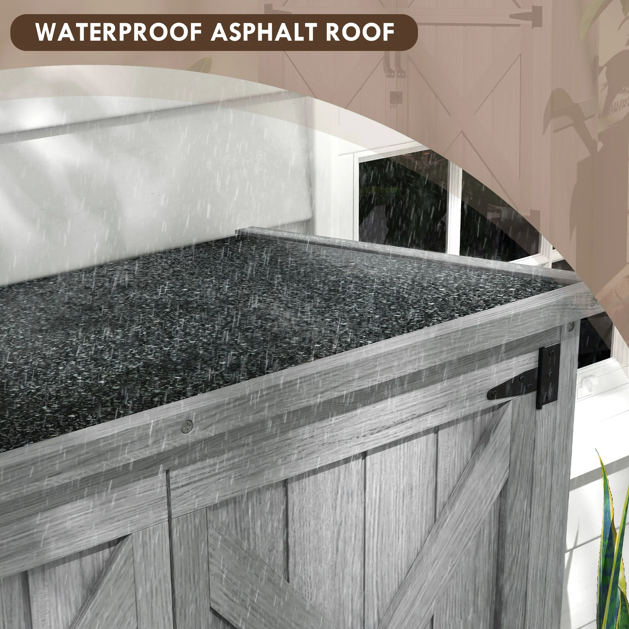 Vertical Wood Storage Cabinet with Waterproof Asphalt Roof & Lockable Doors, Gray - Image 7