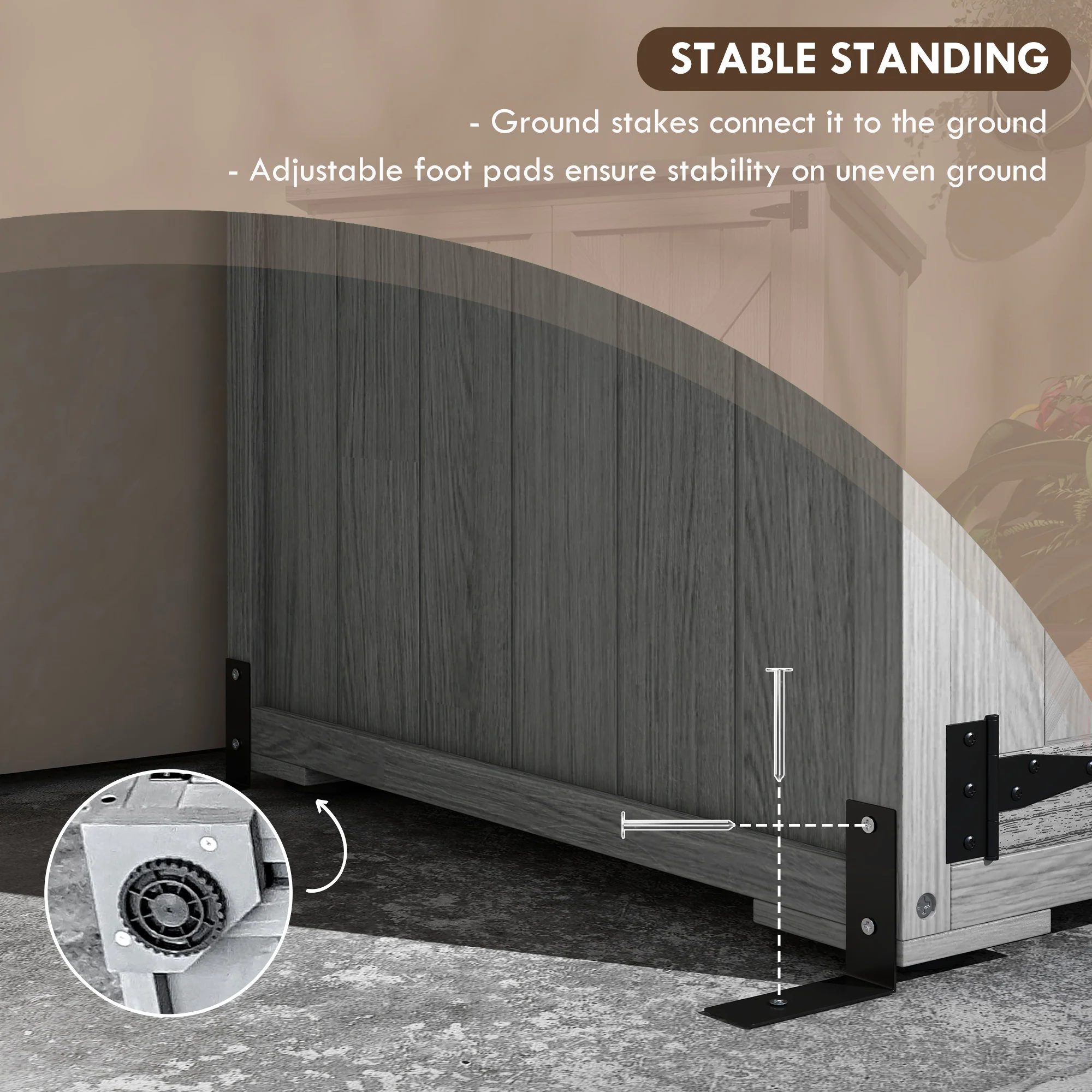 Vertical Wood Storage Cabinet with Waterproof Asphalt Roof & Lockable Doors, Gray - Image 8
