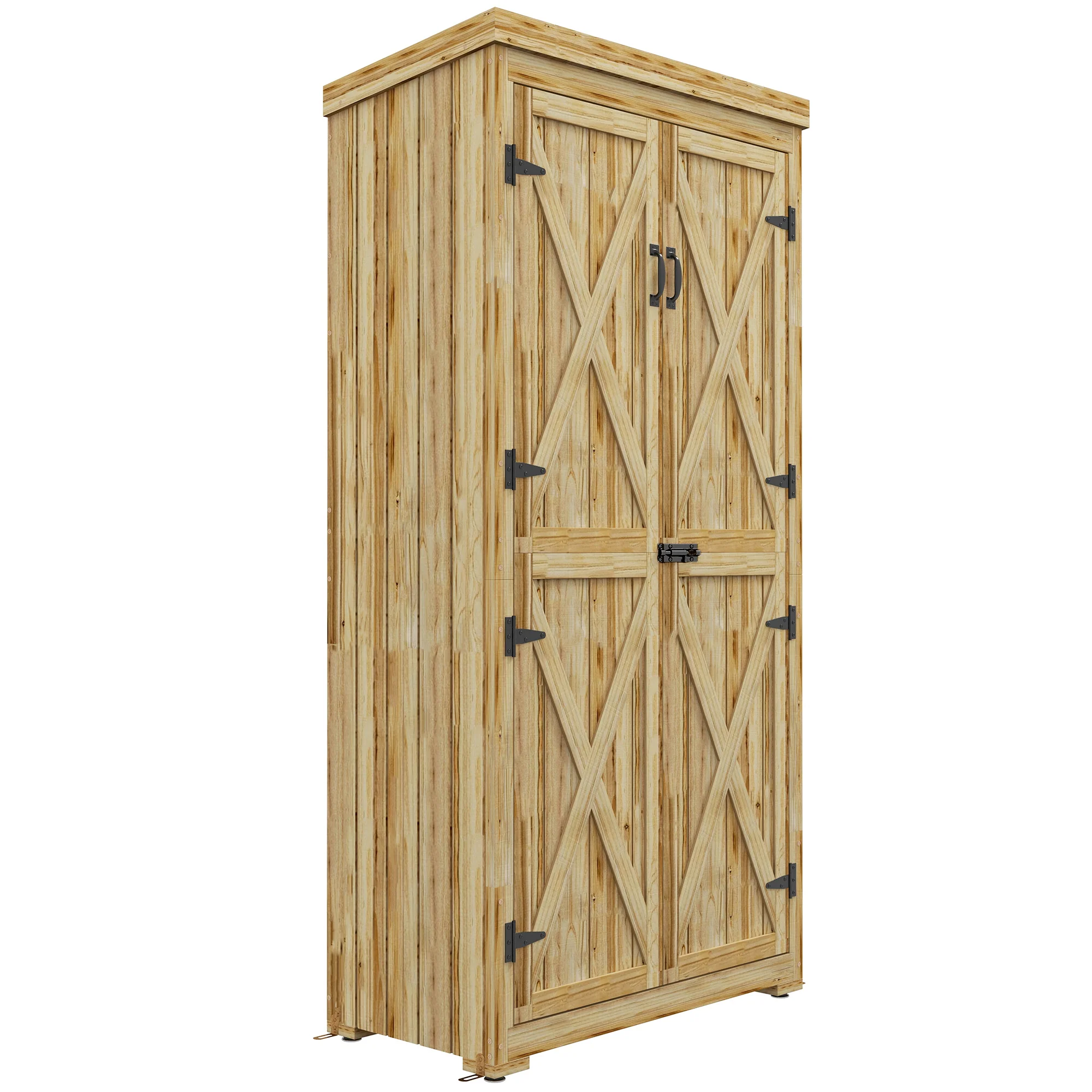 Wooden Storage Shed with Waterproof Galvanized Metal Roof & Lockable Door, Natural