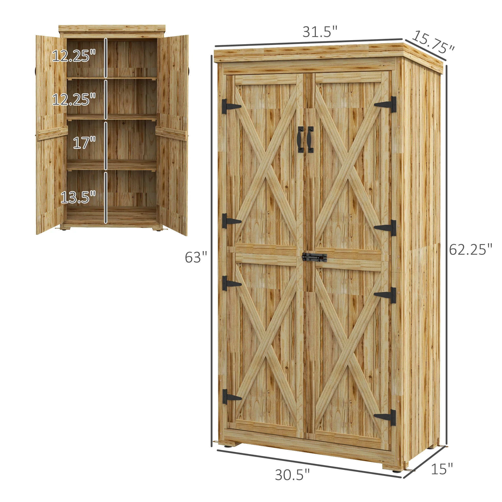 Wooden Storage Shed with Waterproof Galvanized Metal Roof & Lockable Door, Natural - Image 5