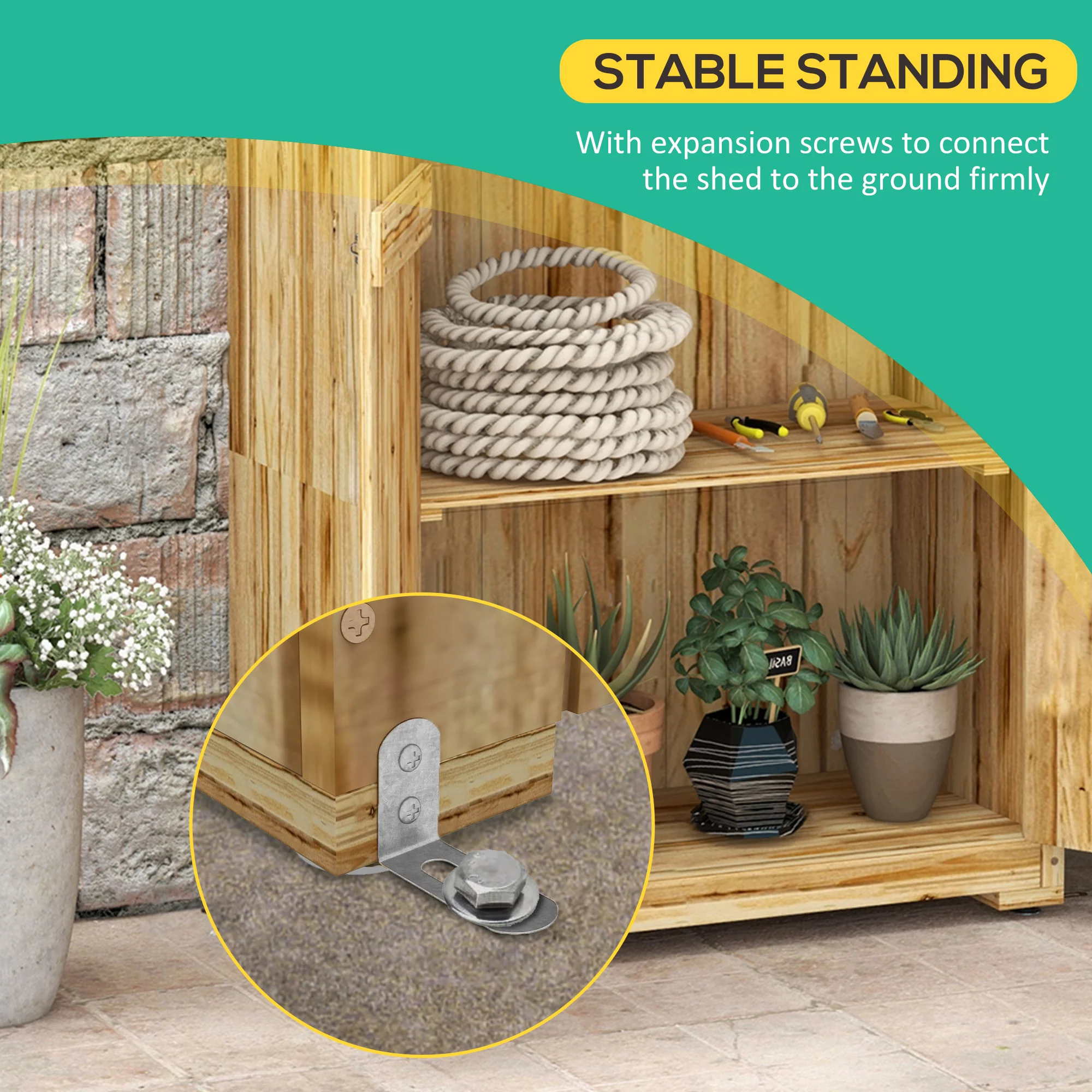 Wooden Storage Shed with Waterproof Galvanized Metal Roof & Lockable Door, Natural - Image 8