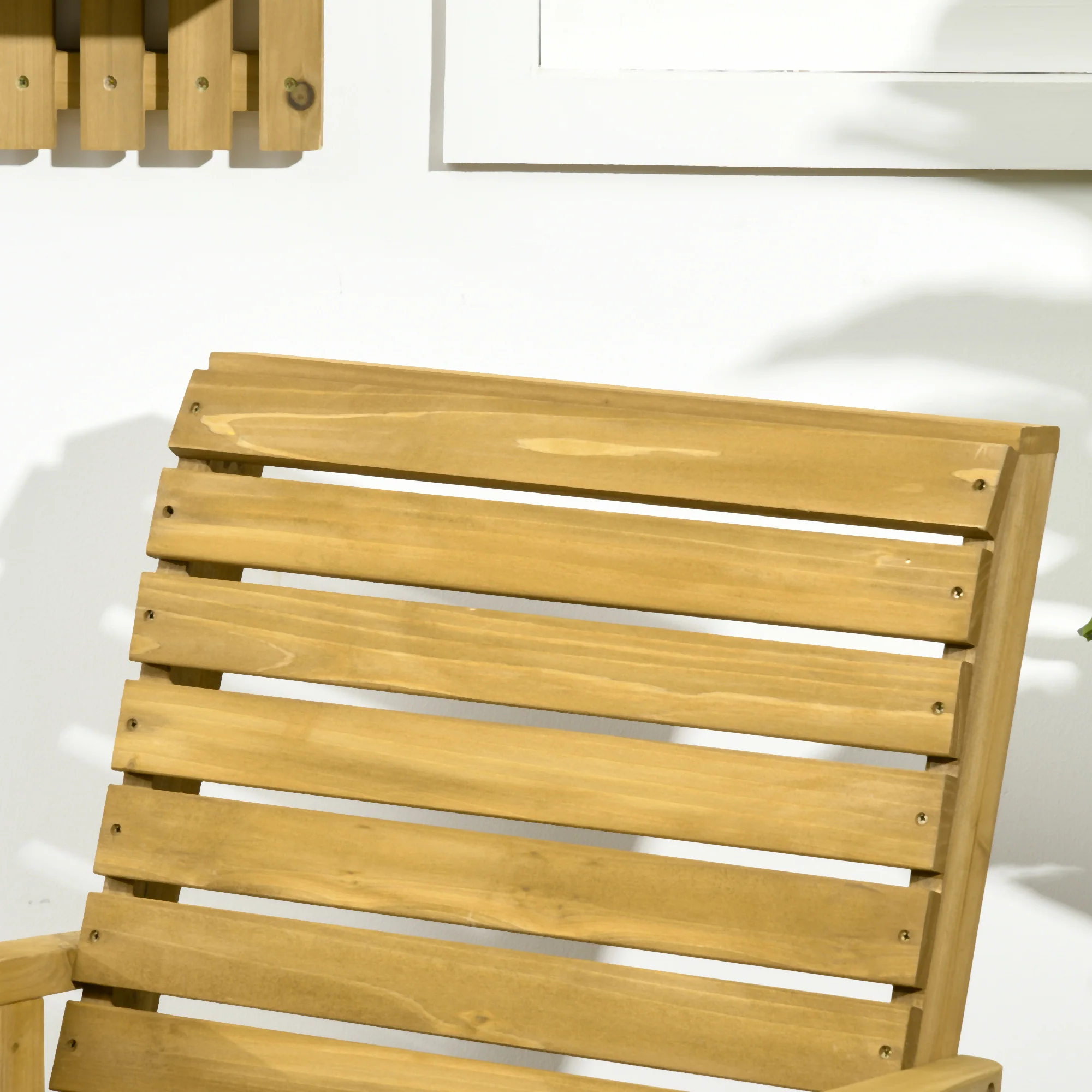 High-Back Traditional Slatted Wood Rocking Chair with Armrests for Indoor/Outdoor Use, Light Brown - Image 11