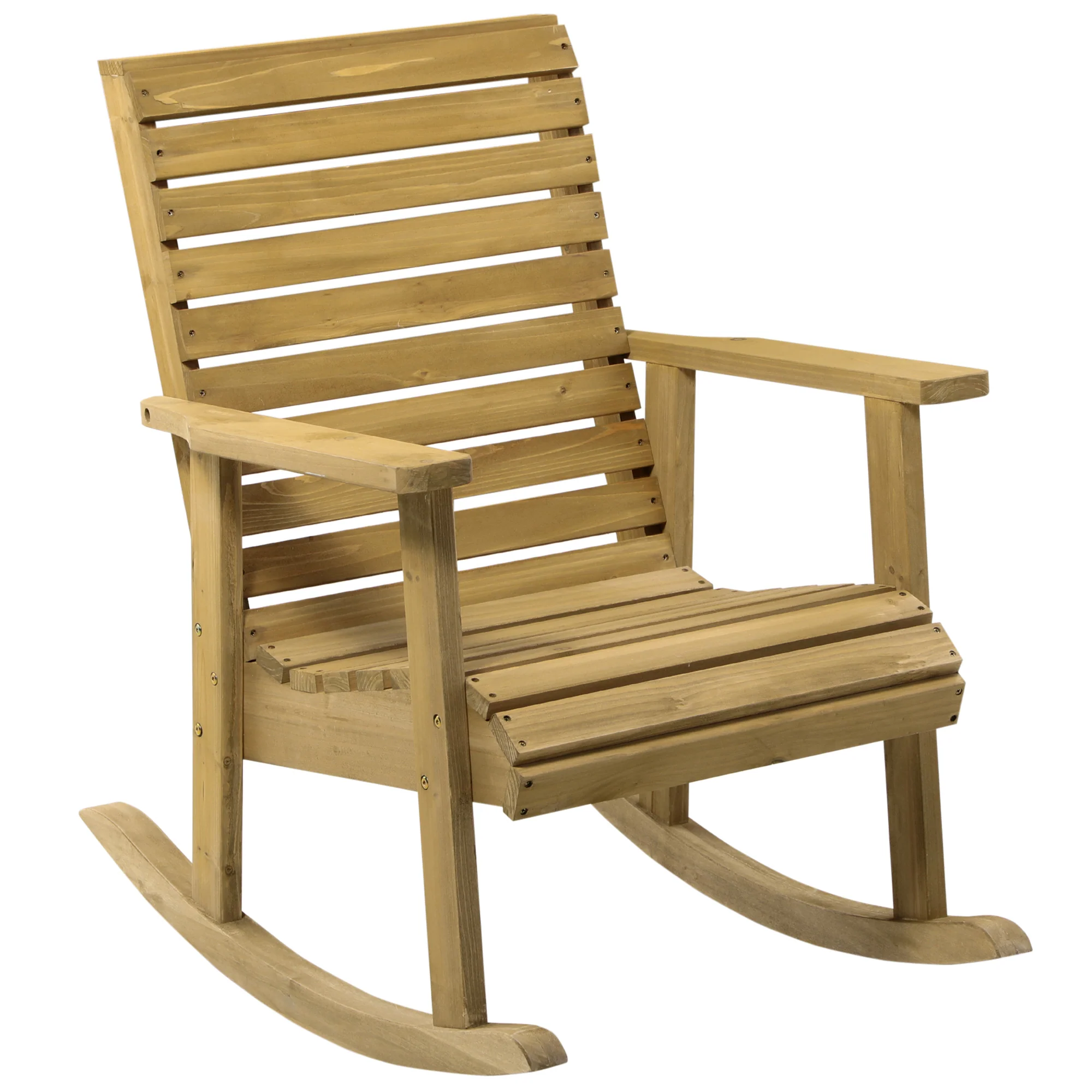 High-Back Traditional Slatted Wood Rocking Chair with Armrests for Indoor/Outdoor Use, Light Brown - Image 12