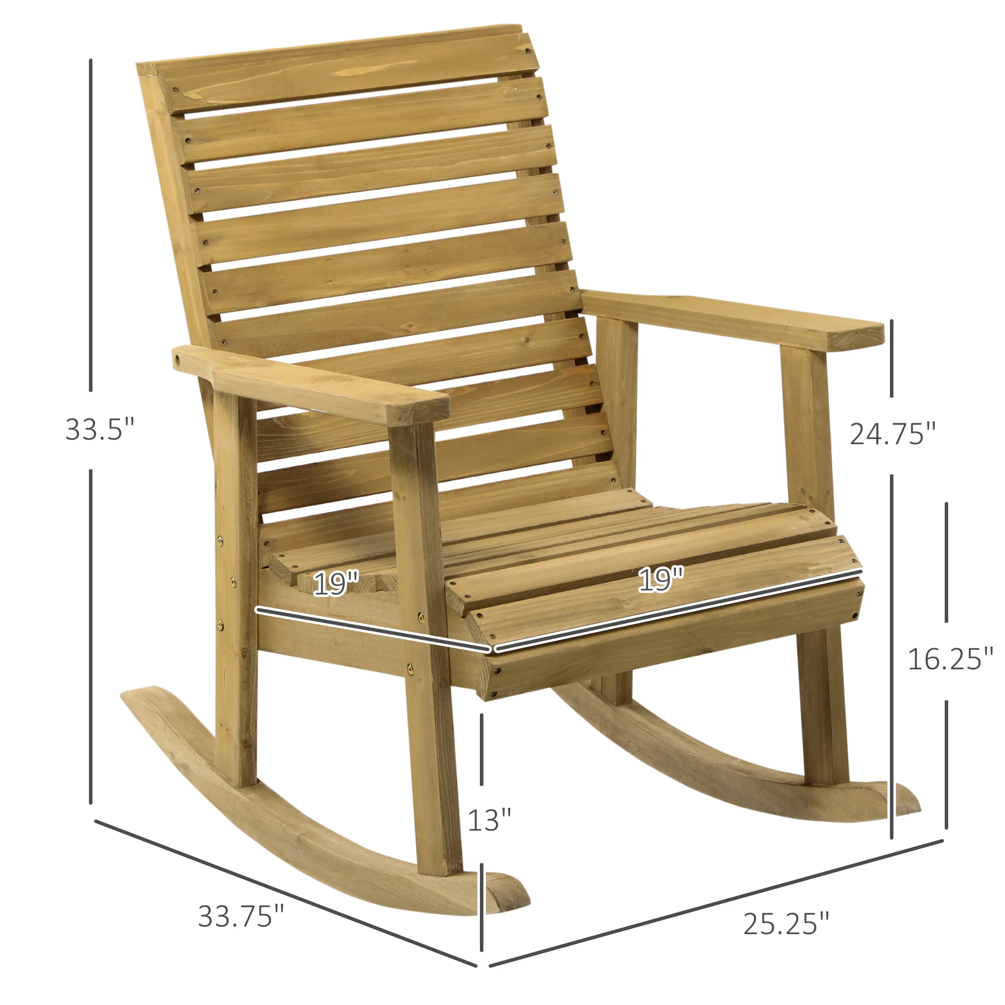 High-Back Traditional Slatted Wood Rocking Chair with Armrests for Indoor/Outdoor Use, Light Brown - Image 5