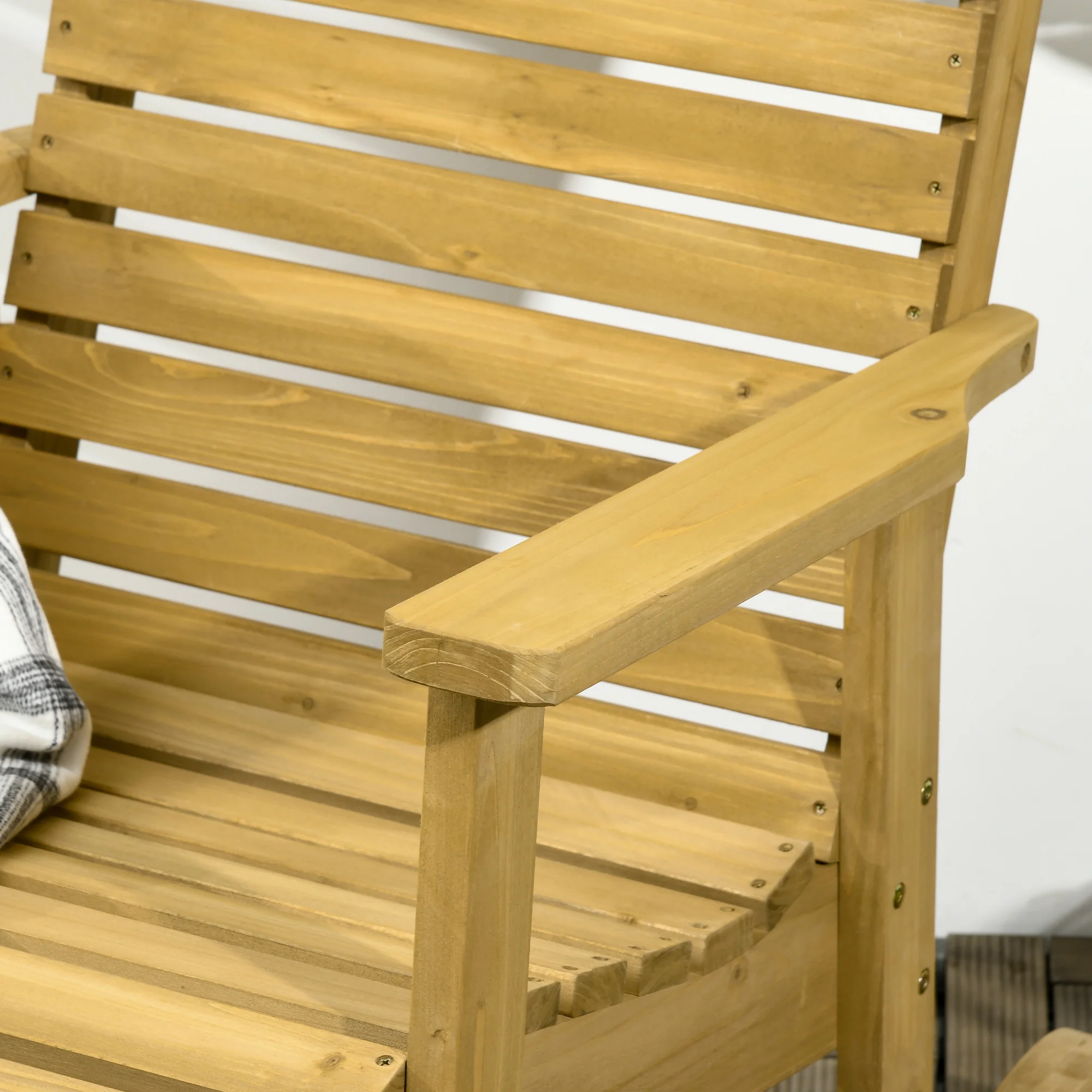 High-Back Traditional Slatted Wood Rocking Chair with Armrests for Indoor/Outdoor Use, Light Brown - Image 9