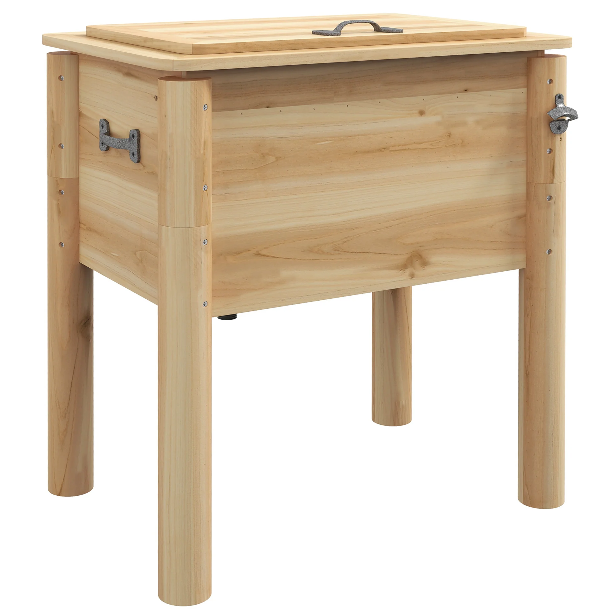 Natural Wood 54 Quart Outdoor Beverage Cooler with Built-in Bottle Opener - Image 12