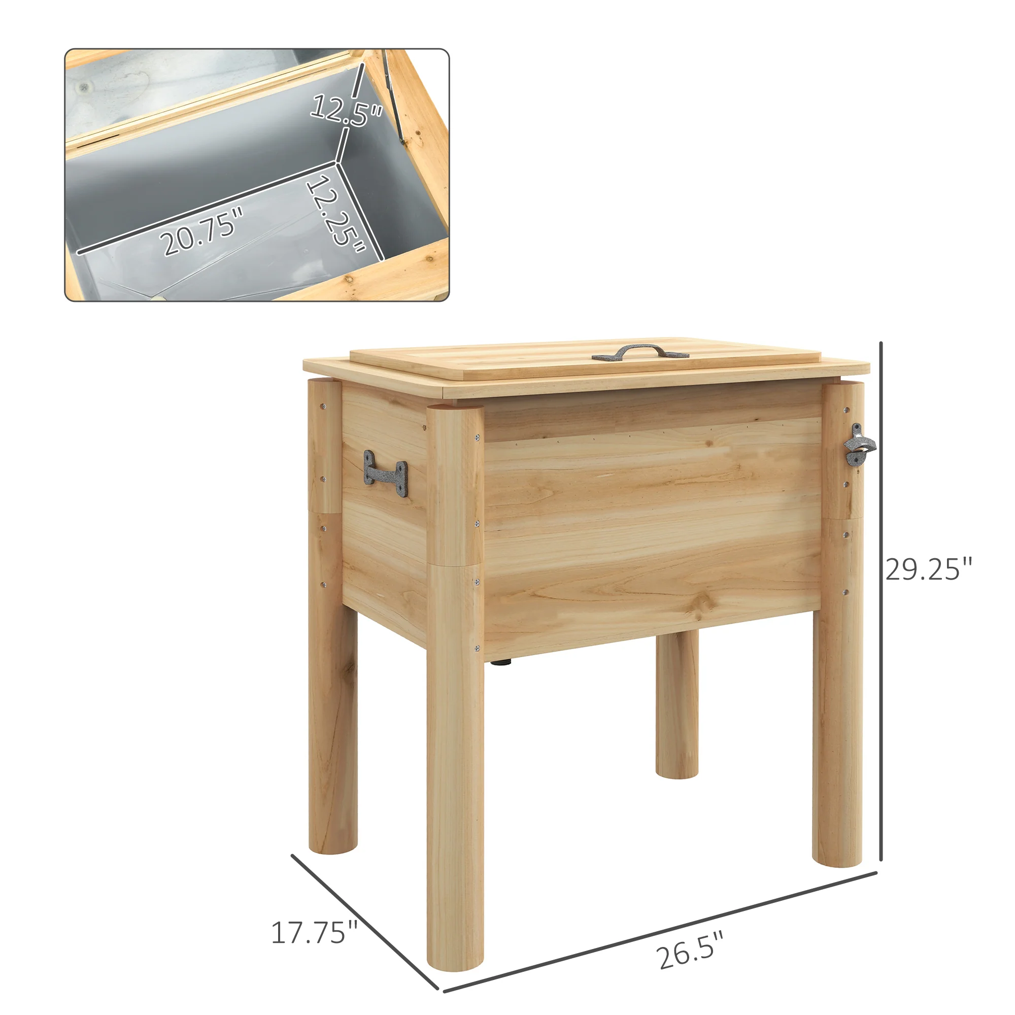 Natural Wood 54 Quart Outdoor Beverage Cooler with Built-in Bottle Opener - Image 5