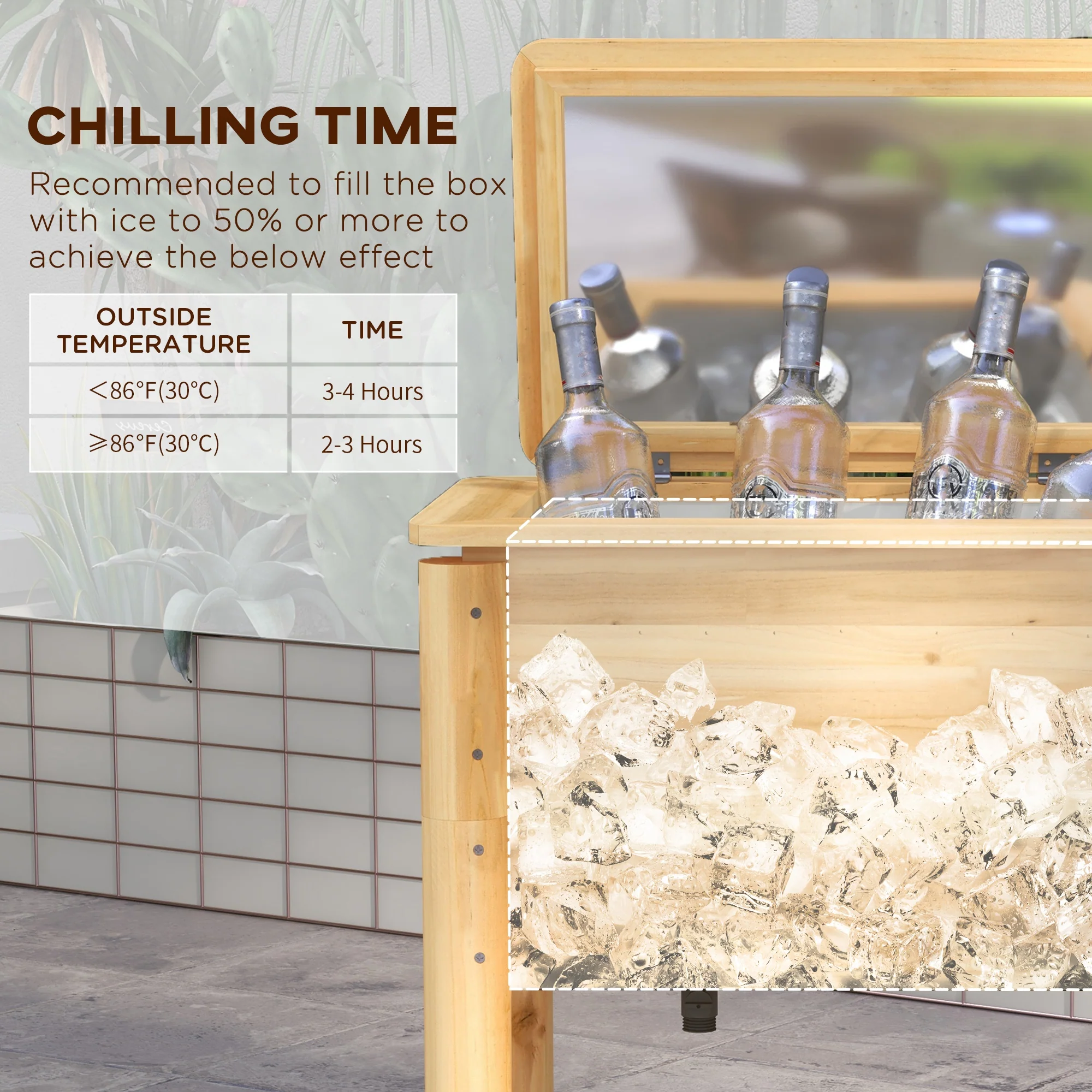 Natural Wood 54 Quart Outdoor Beverage Cooler with Built-in Bottle Opener - Image 8