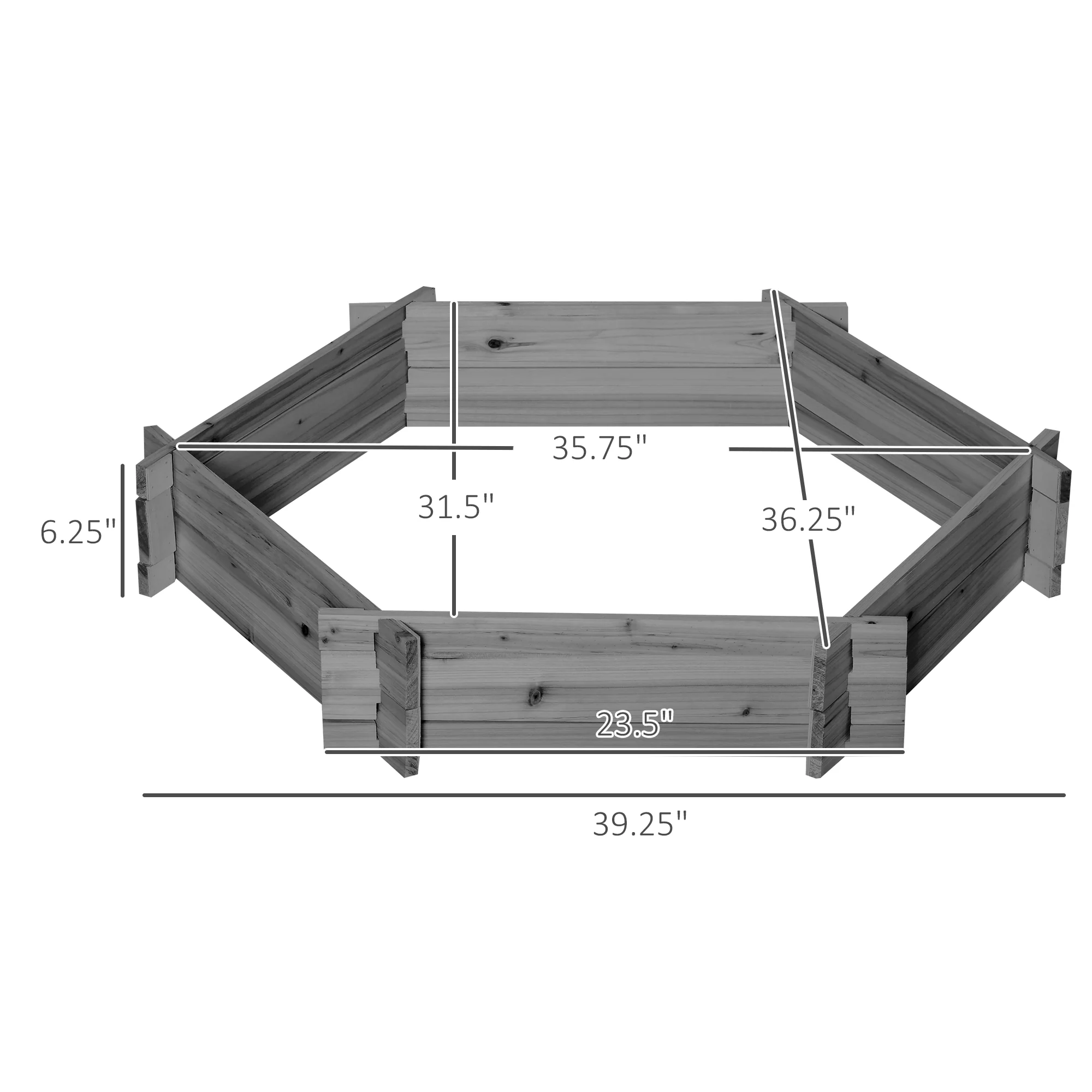 Wooden Raised Garden Bed, Hexagon Screwless Planters for Outdoor Plants, Vegetables, Flowers, Herbs, 39" x 36" x 6", Gray - Image 5