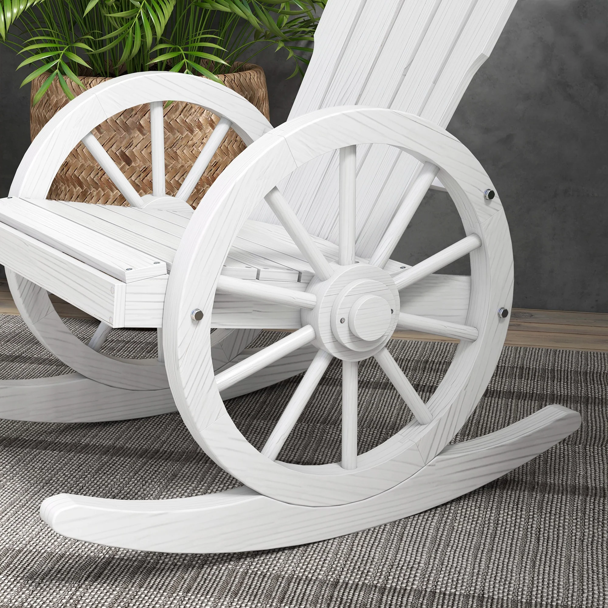 Adirondack Rocker Chair with Slatted Design & Oversized Back for Porch & Garden, White - Image 10