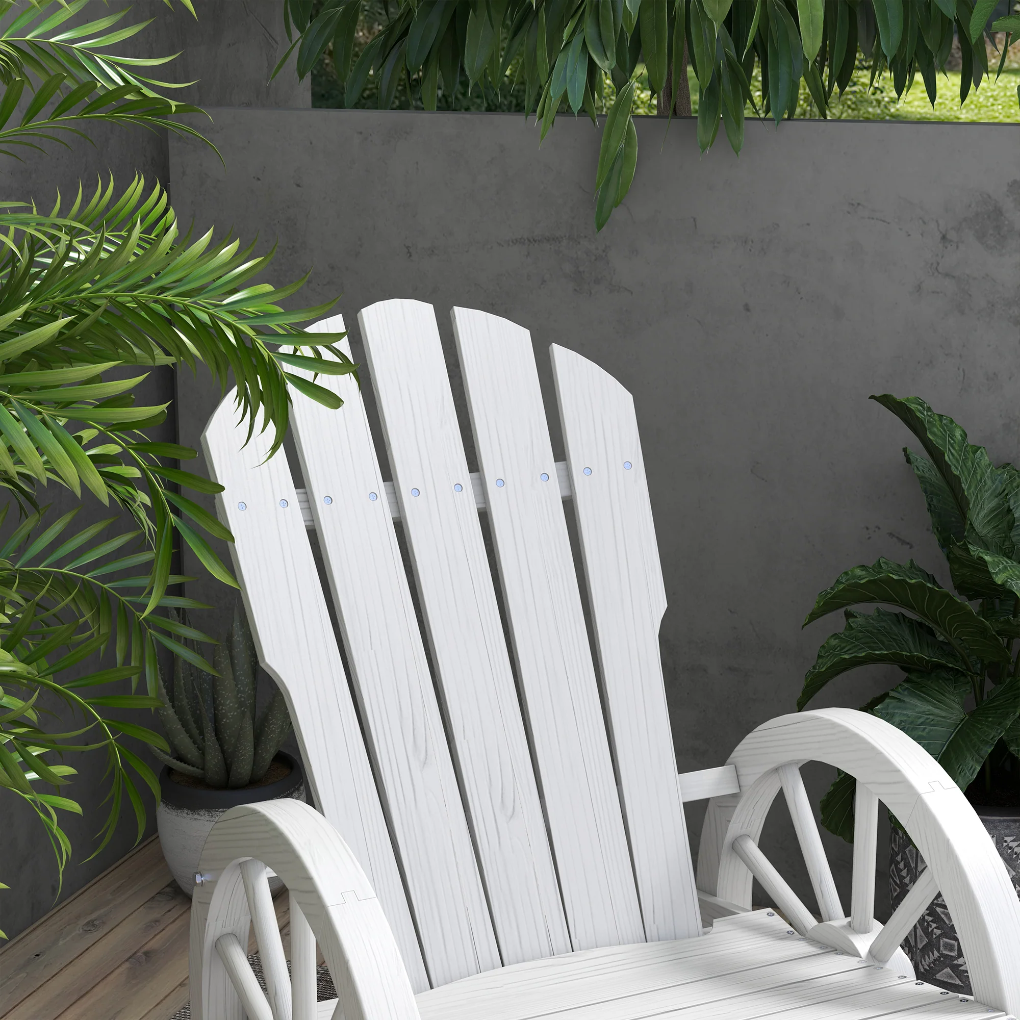 Adirondack Rocker Chair with Slatted Design & Oversized Back for Porch & Garden, White - Image 11