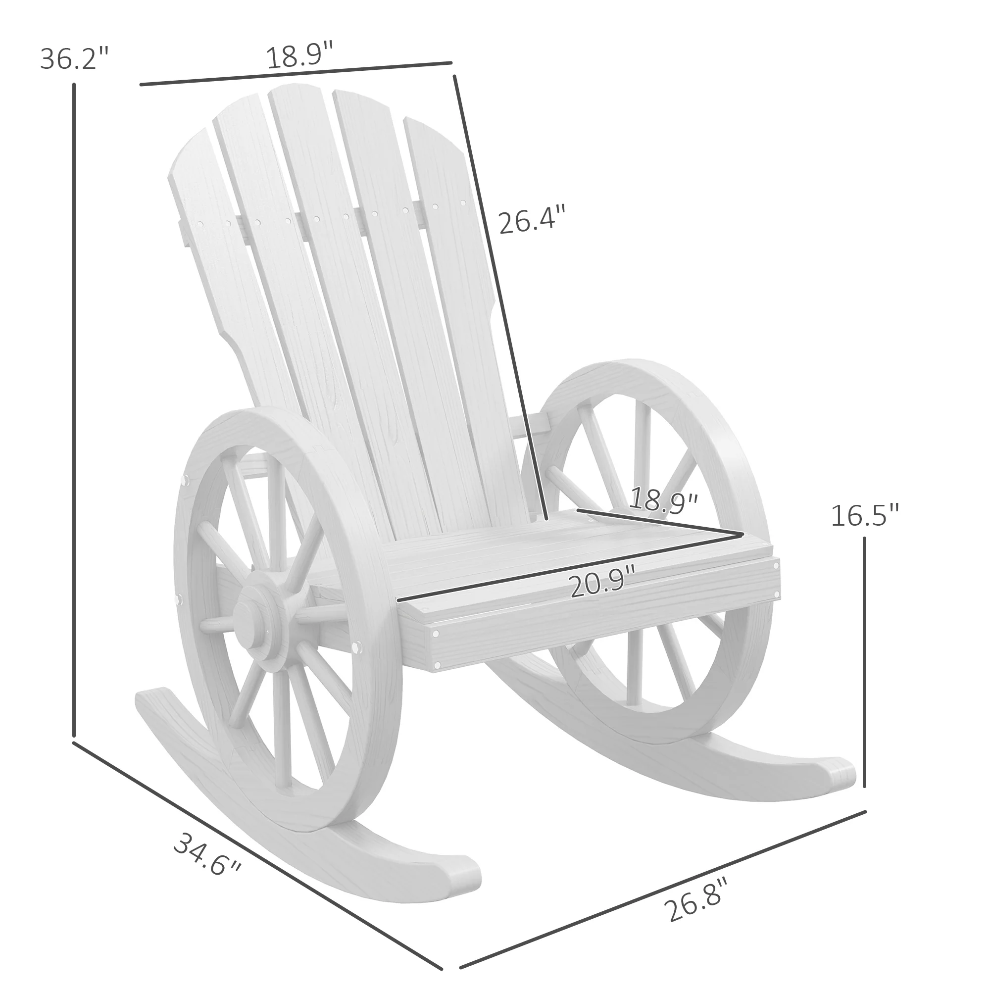 Adirondack Rocker Chair with Slatted Design & Oversized Back for Porch & Garden, White - Image 5