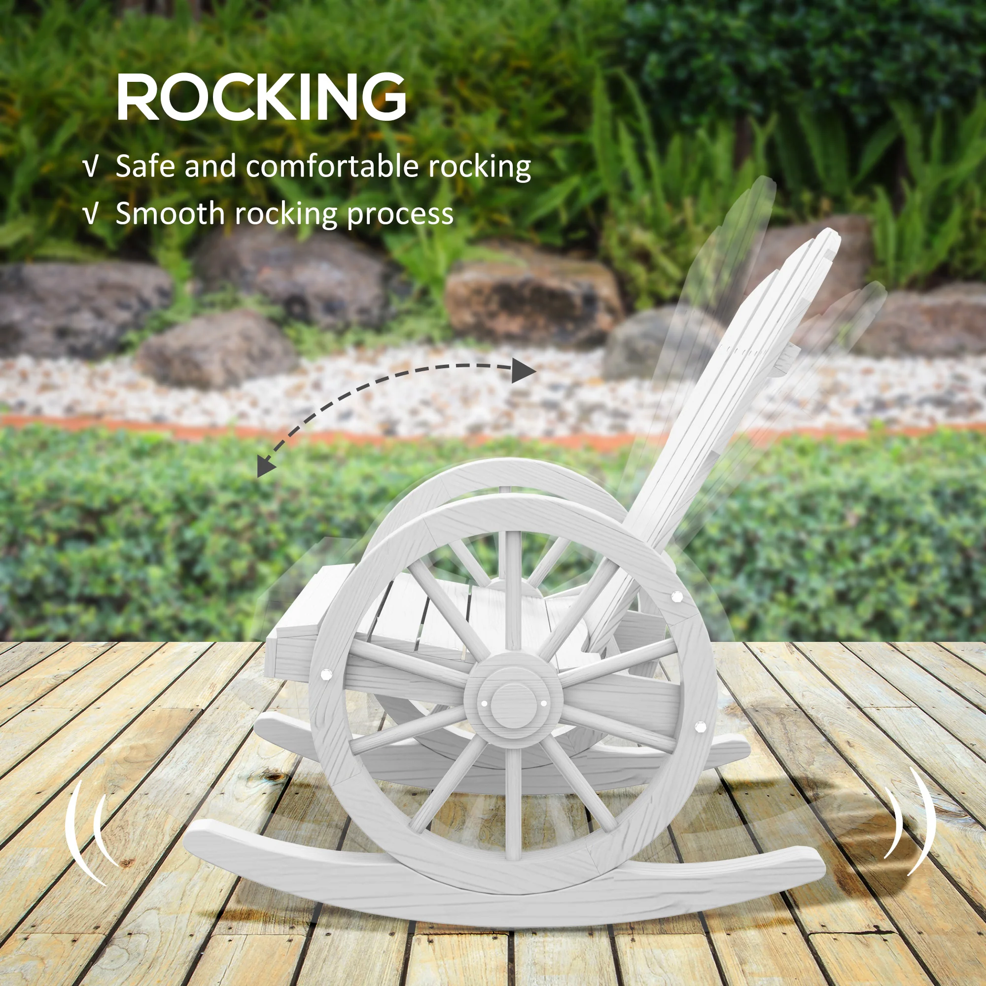 Adirondack Rocker Chair with Slatted Design & Oversized Back for Porch & Garden, White - Image 6