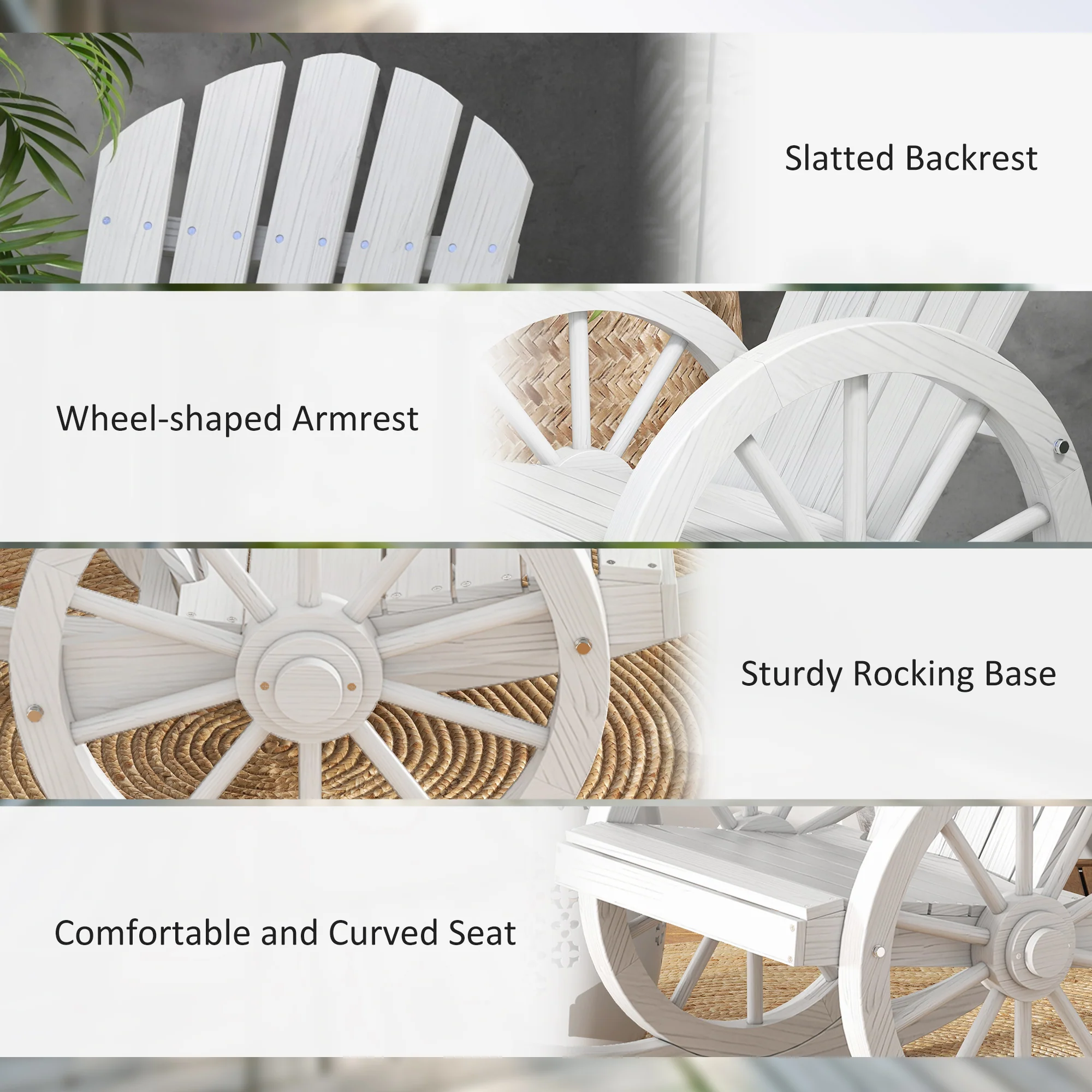 Adirondack Rocker Chair with Slatted Design & Oversized Back for Porch & Garden, White - Image 9