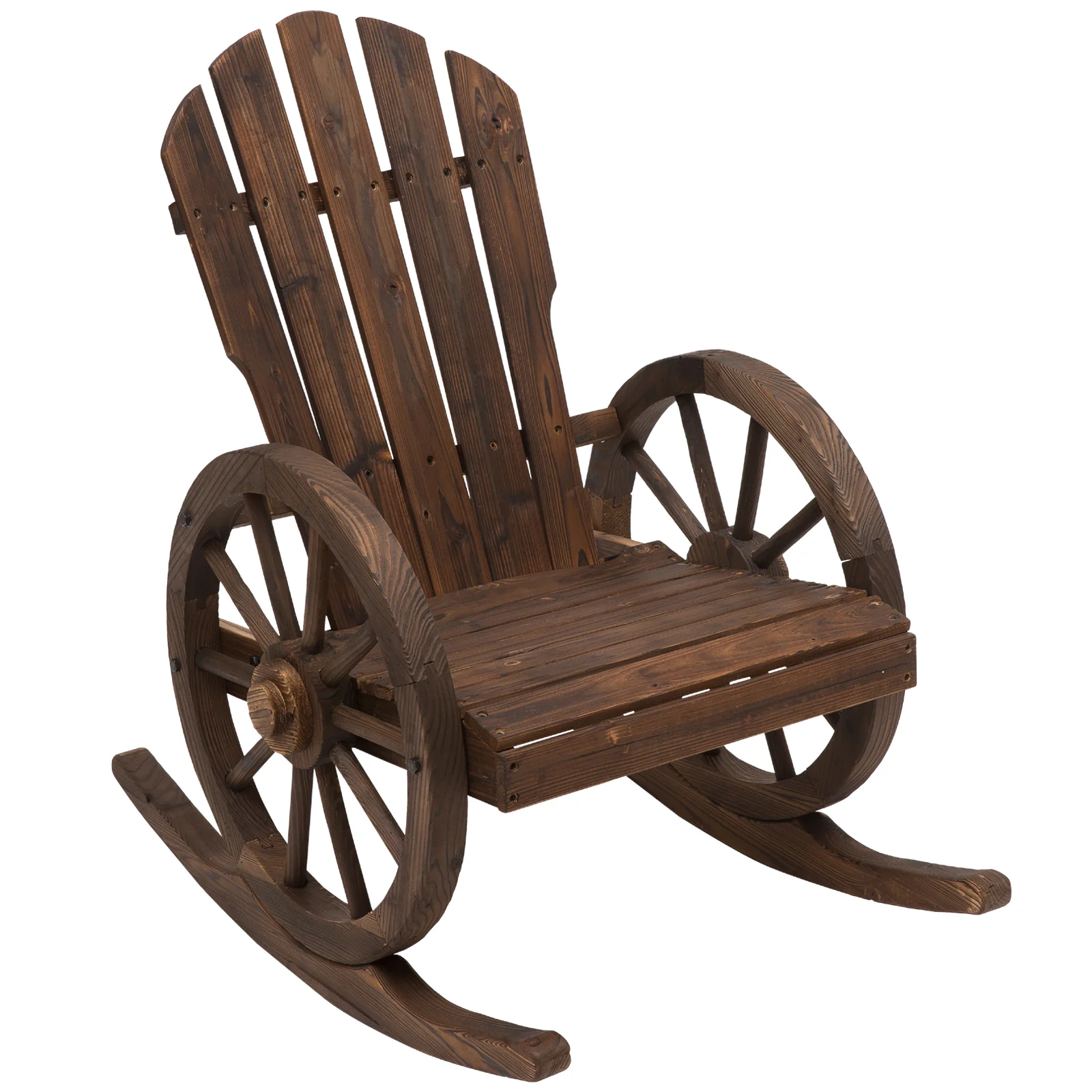 Adirondack Rocker Chair with Slatted Design & Oversized Back for Porch & Garden, Carbonized - Image 14