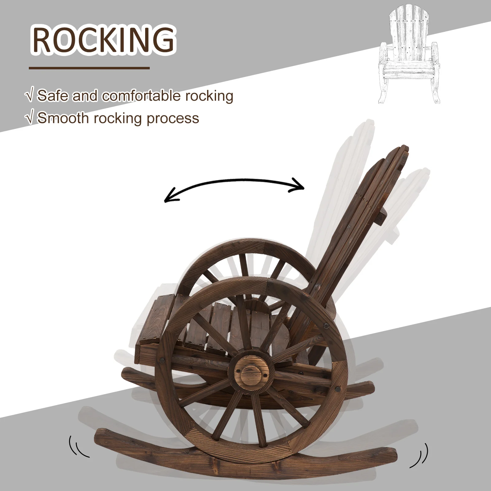 Adirondack Rocker Chair with Slatted Design & Oversized Back for Porch & Garden, Carbonized - Image 6