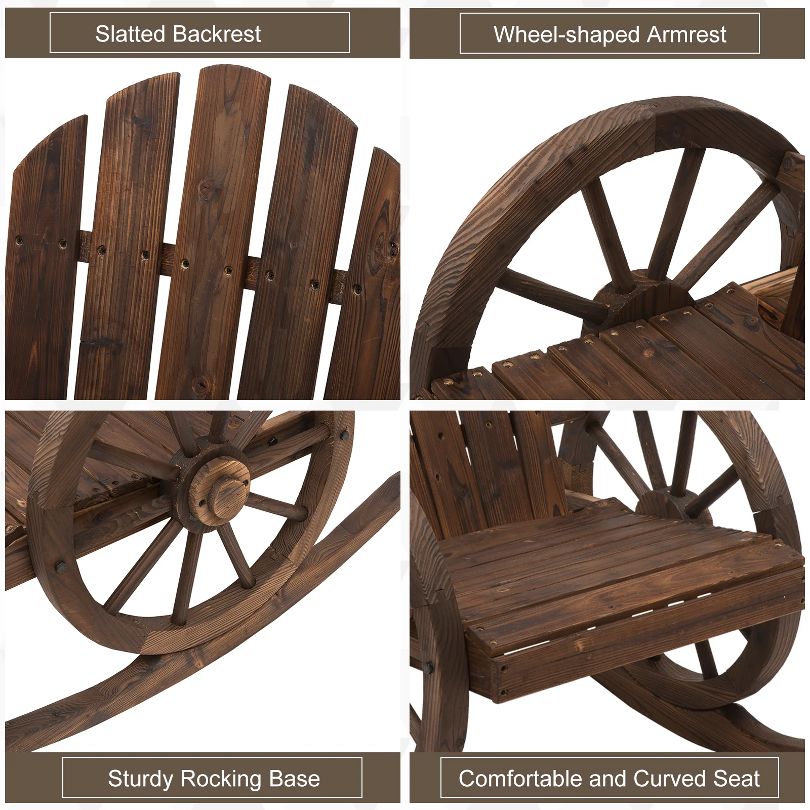 Adirondack Rocker Chair with Slatted Design & Oversized Back for Porch & Garden, Carbonized - Image 9