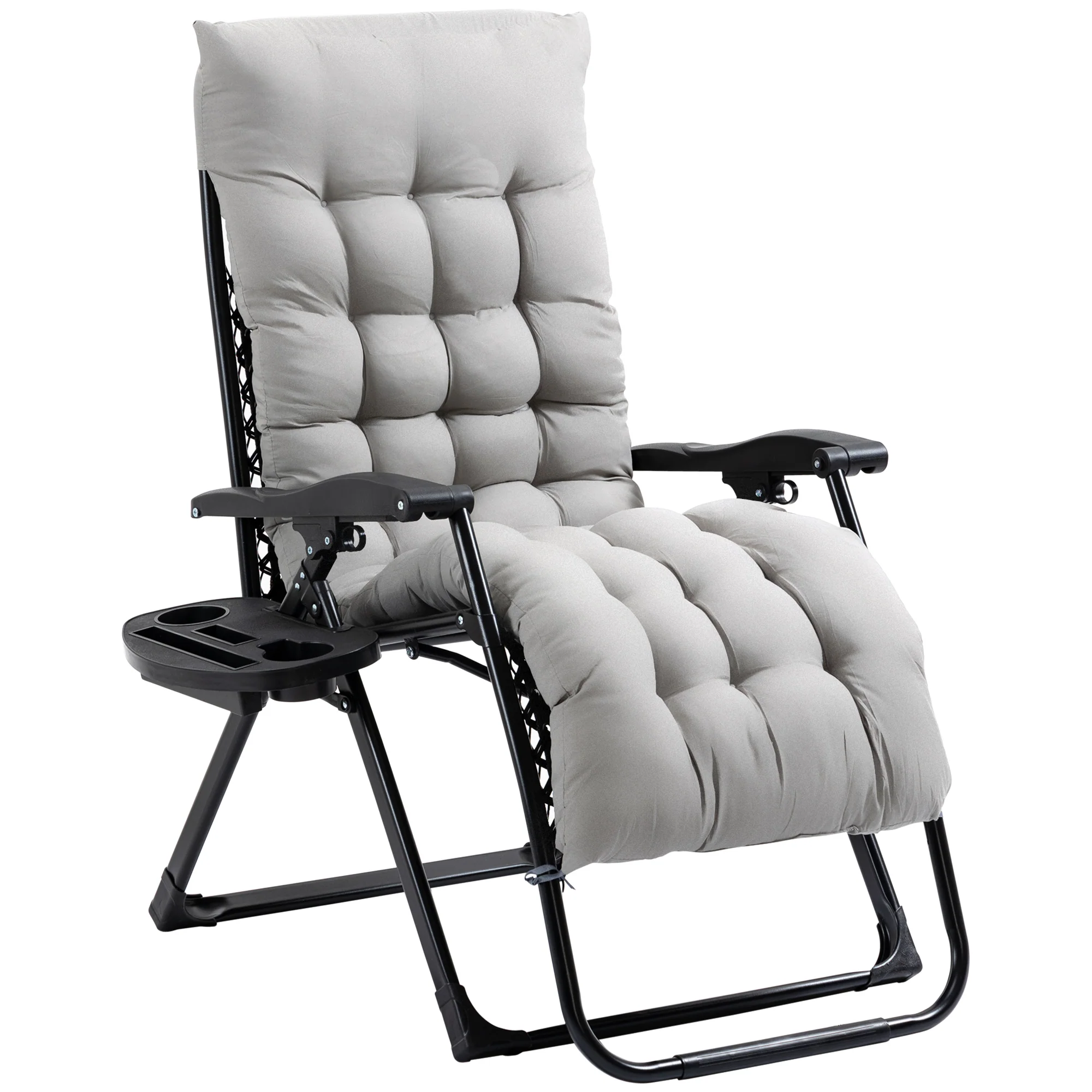 Folding Zero Gravity Recliner Chair with Cup Holder & Padded Cushion, Gray - Image 2