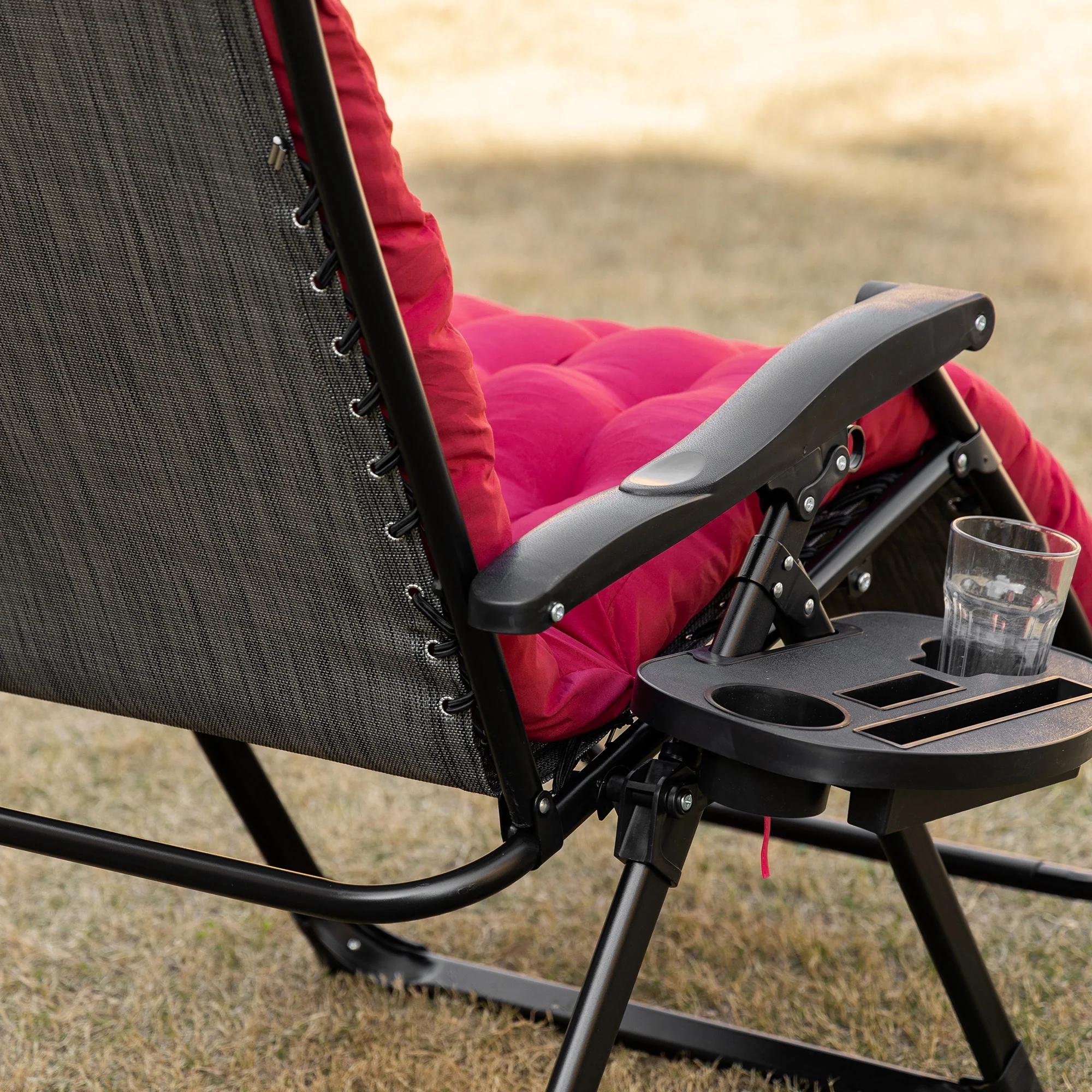 Folding Zero Gravity Recliner Chair with Cup Holder & Padded Cushion, Red - Image 10