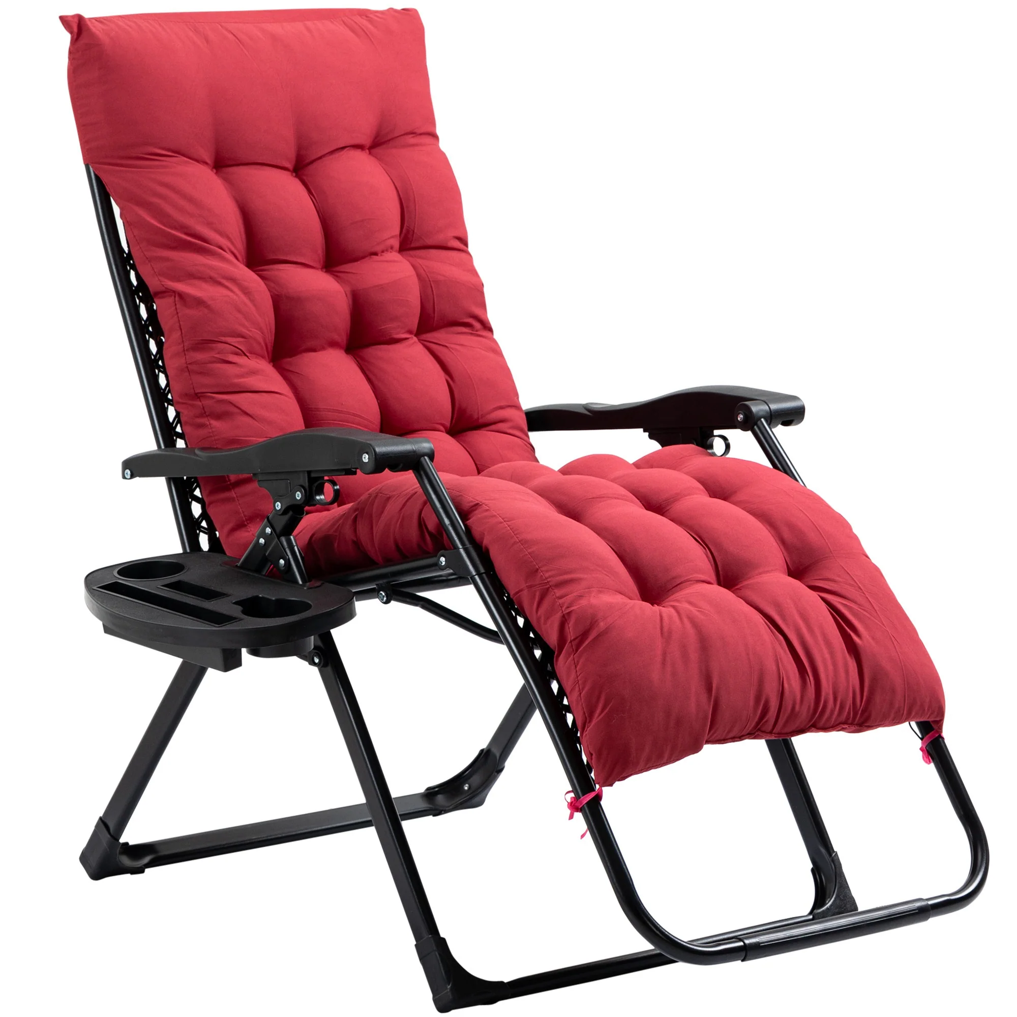 Folding Zero Gravity Recliner Chair with Cup Holder & Padded Cushion, Red - Image 2