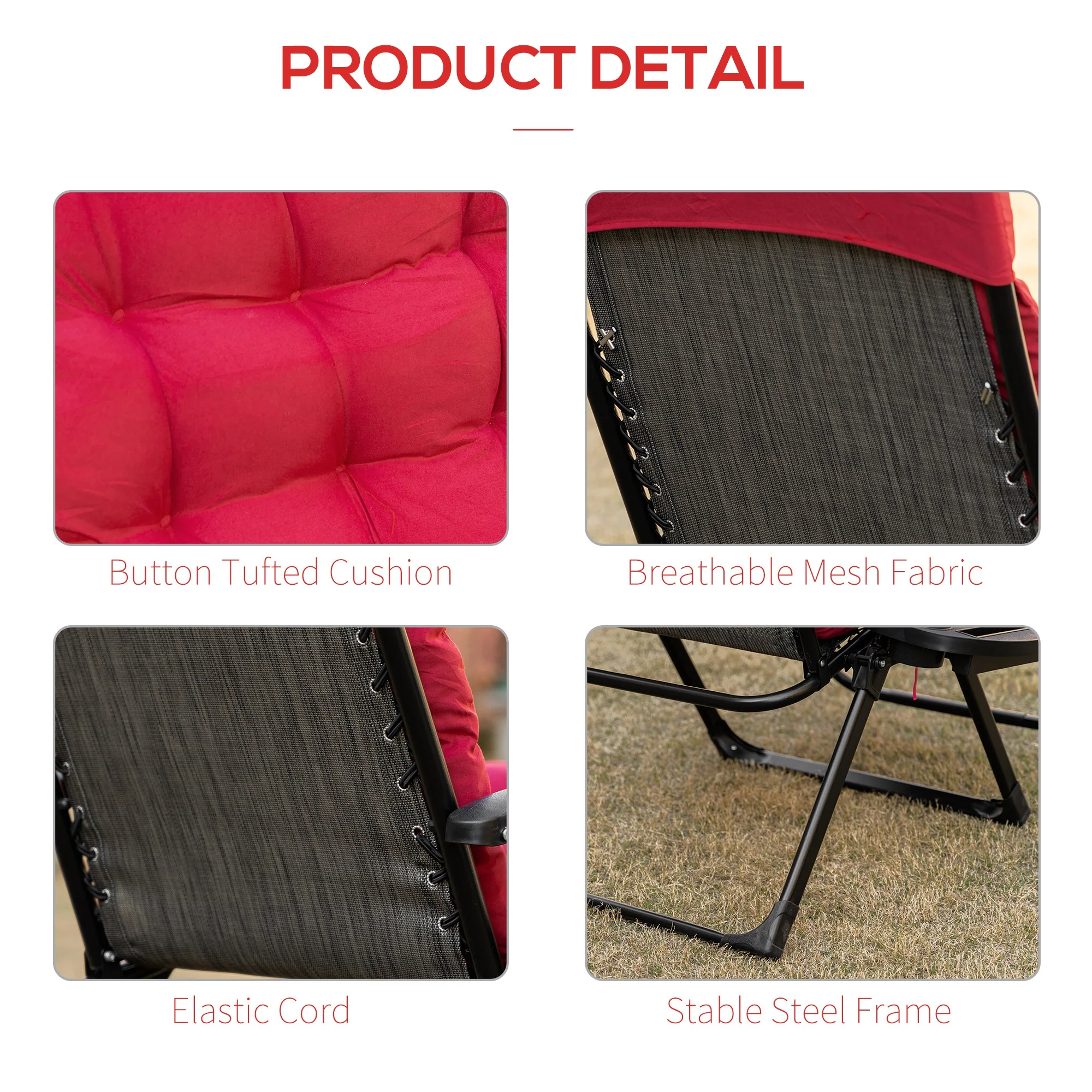 Folding Zero Gravity Recliner Chair with Cup Holder & Padded Cushion, Red - Image 9
