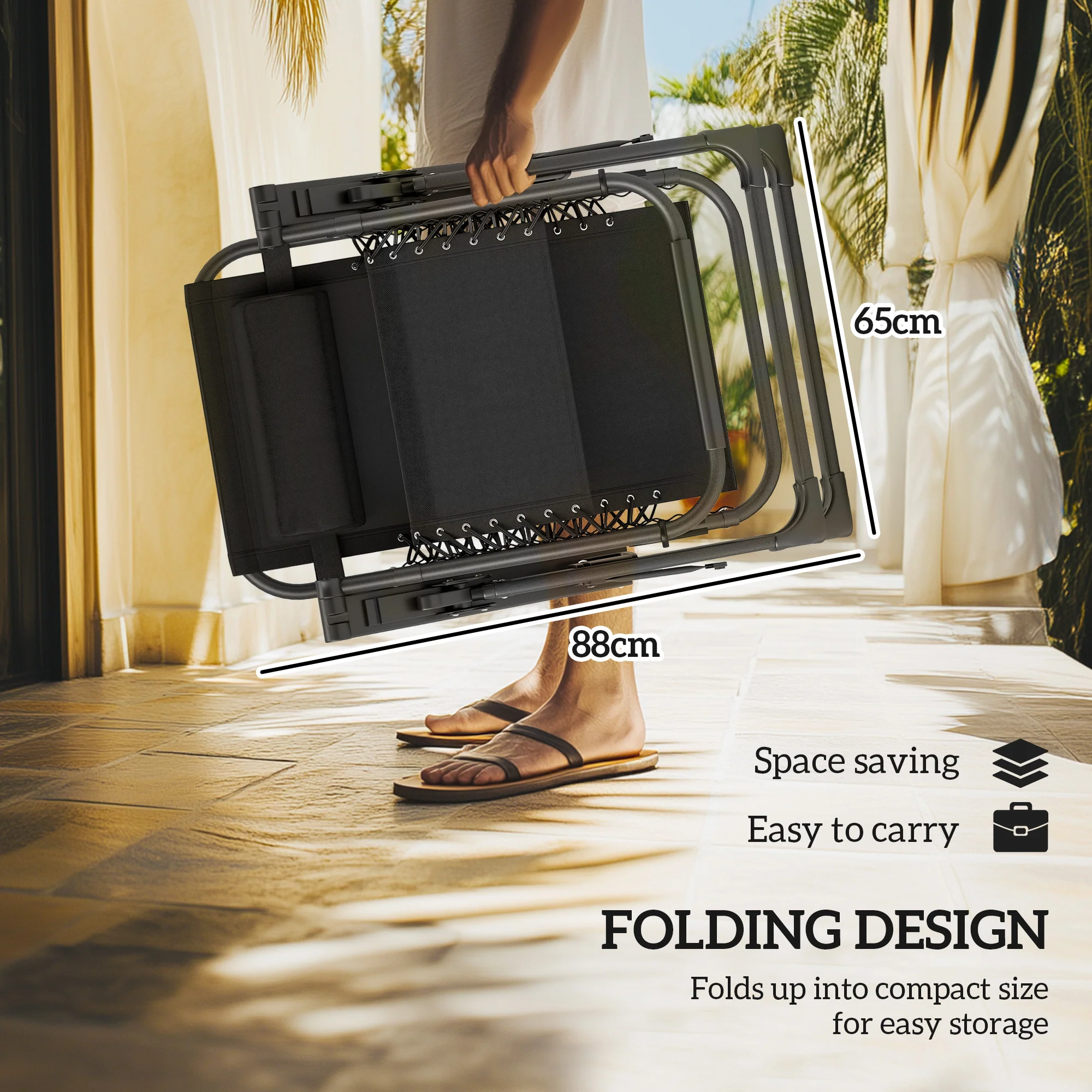 Reclining Folding Outdoor Lounge Chairs with Cushion, Headrest & Side Tray, Gray - Image 9