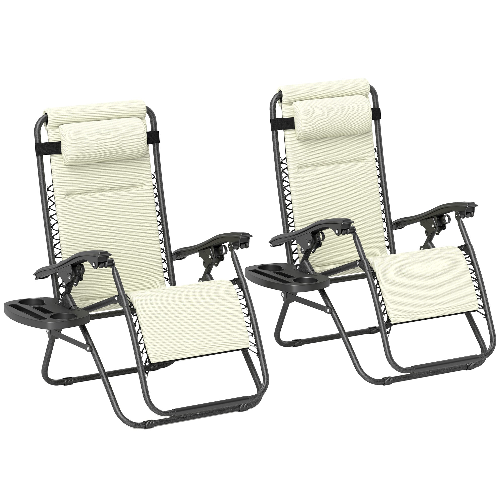 2-Piece Zero Gravity Reclining Lounge Chair Set with Headrest & Side Tray, Cream