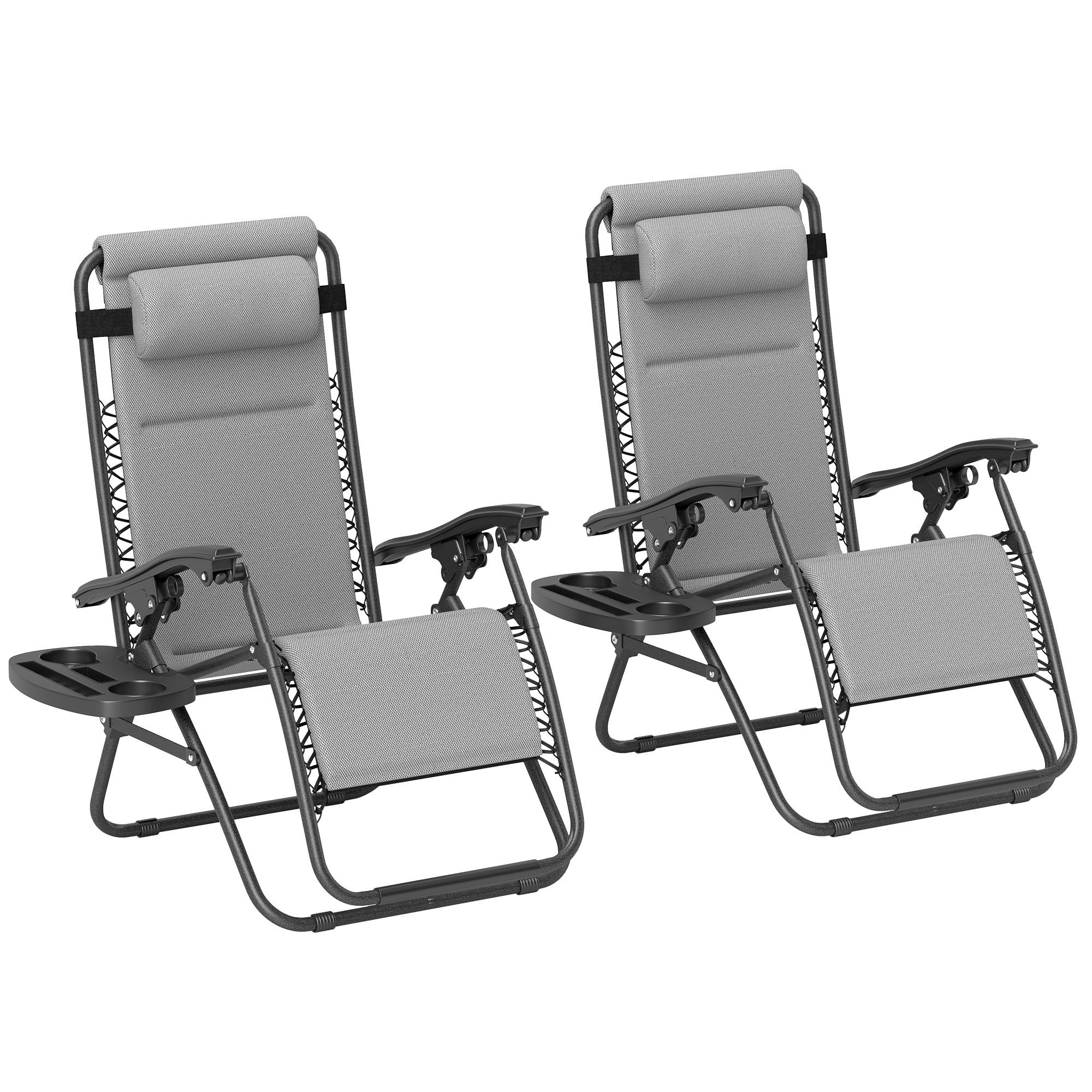 2-Piece Reclining Folding Zero Gravity Lounge Chairs with Headrest & Tray, Light Gray - Image 12